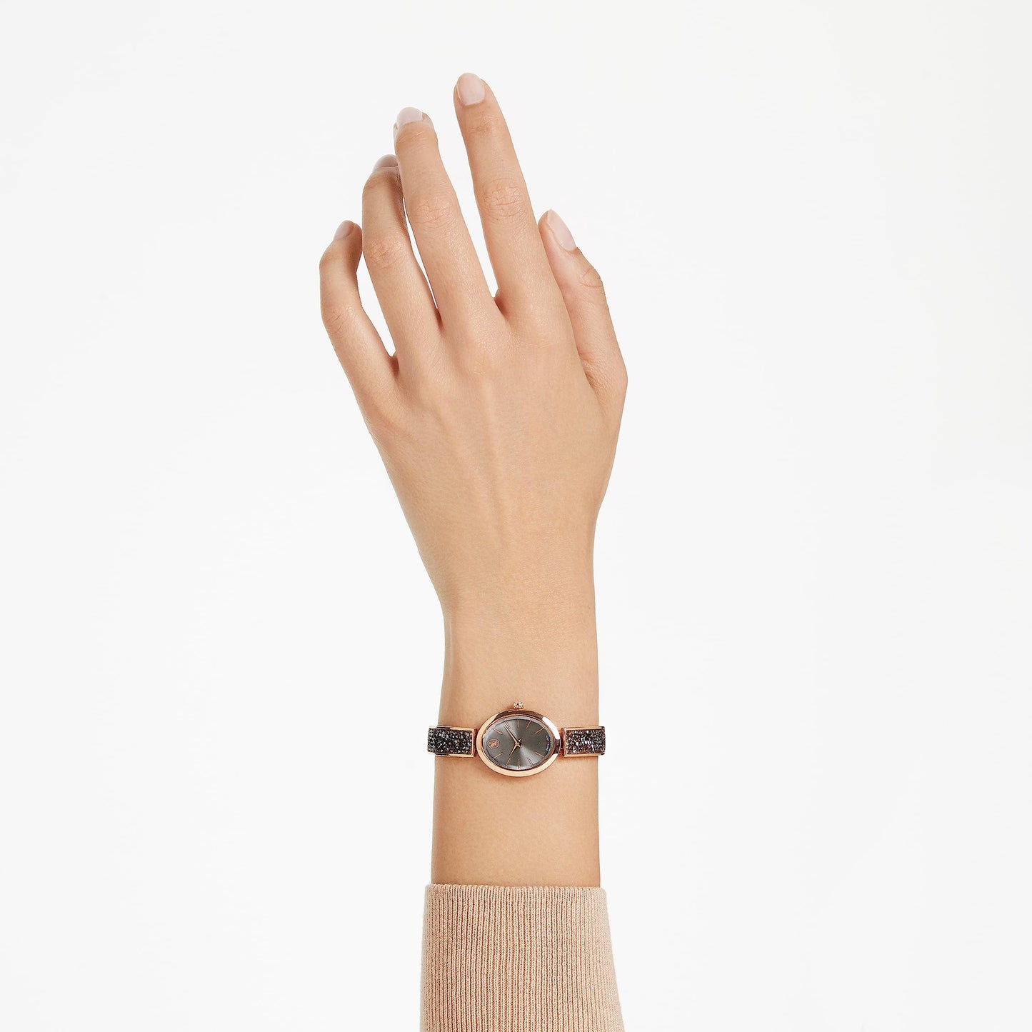 Swarovski Crystal Rock Oval Watch, Swiss Made, Crystal Bracelet, Gray, Rose Gold-Tone Finish