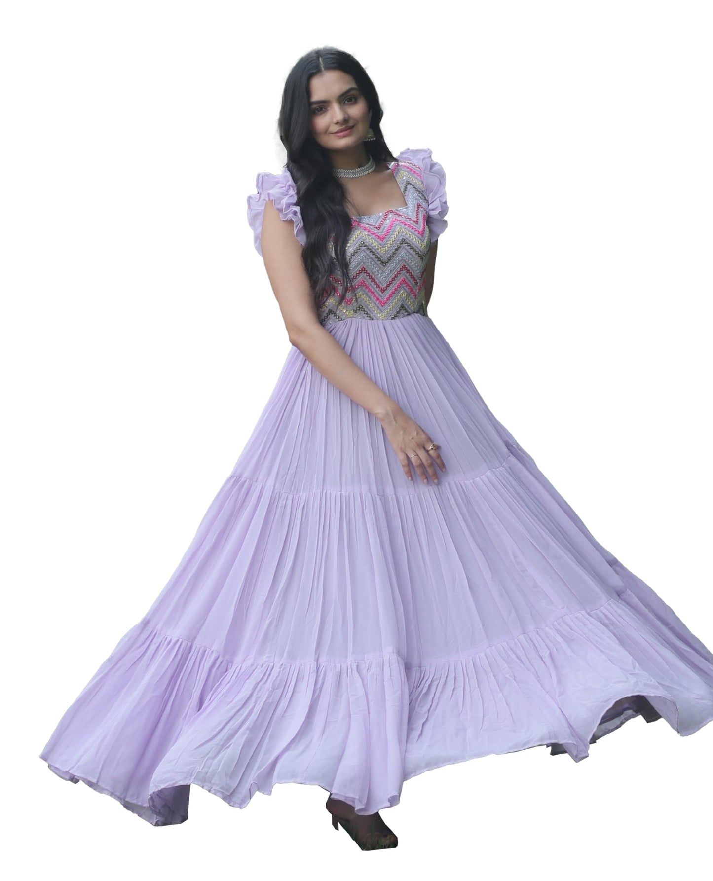 Fashion Basket Grey Faux Georgette Embroidered Anarkali Gown for Women (X-Large, Purple)