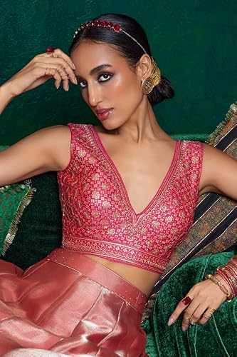 Soch Womens Fuchsia Tussar Sequin Embellished V-Neck Back-Open Sleeveless Blouse