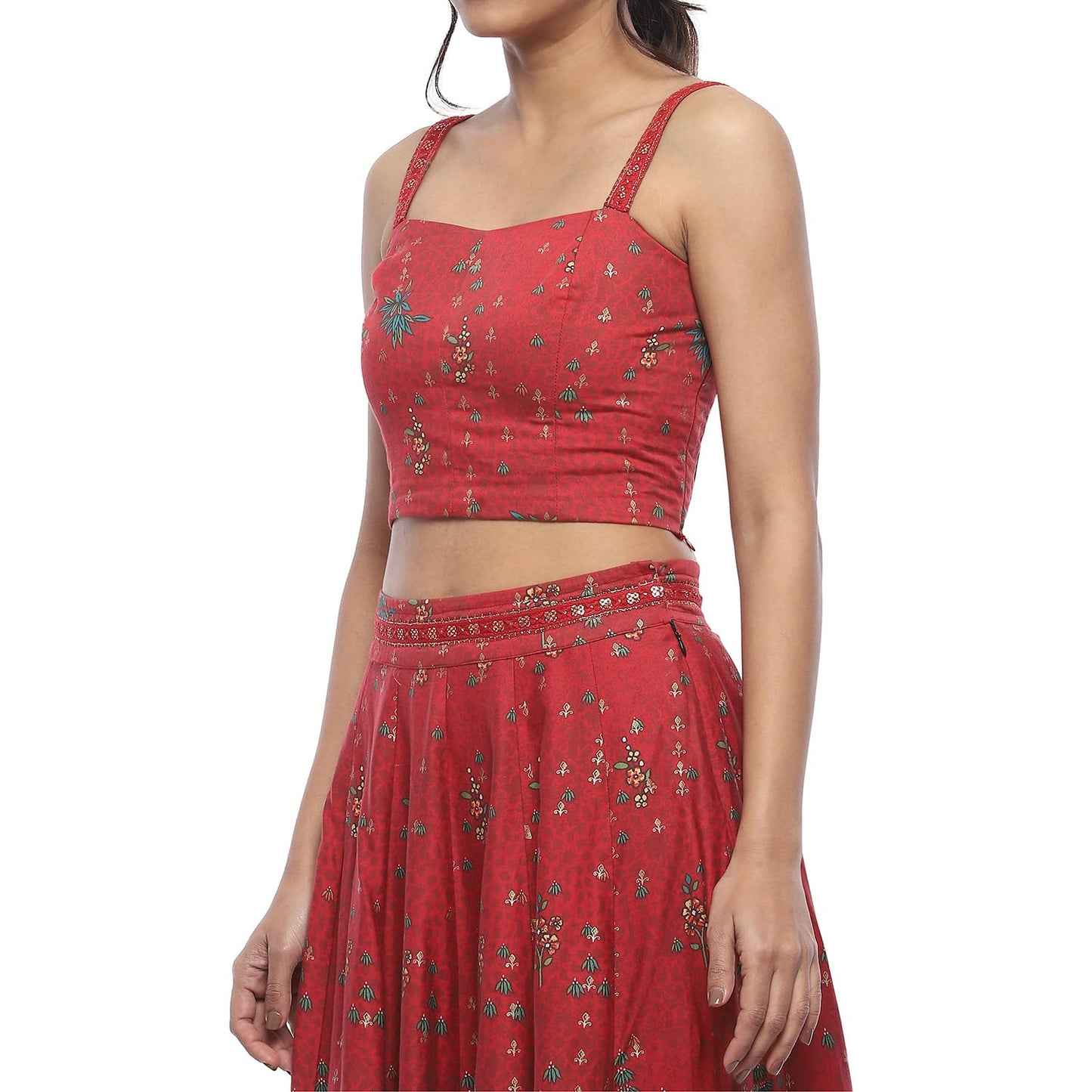 BIBA Women's Polyester Lehenga Sets (FEST2741AW24RED_Red_36)