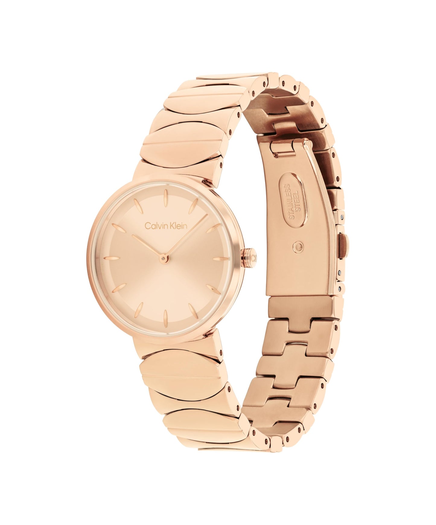 Calvin Klein Ck Enchant Qtz Basic Slim Carnation Gold Round Dial Women's Watch|Ionic Plated Rose Gold Steel Material|Rose Gold Color Band - 25700001