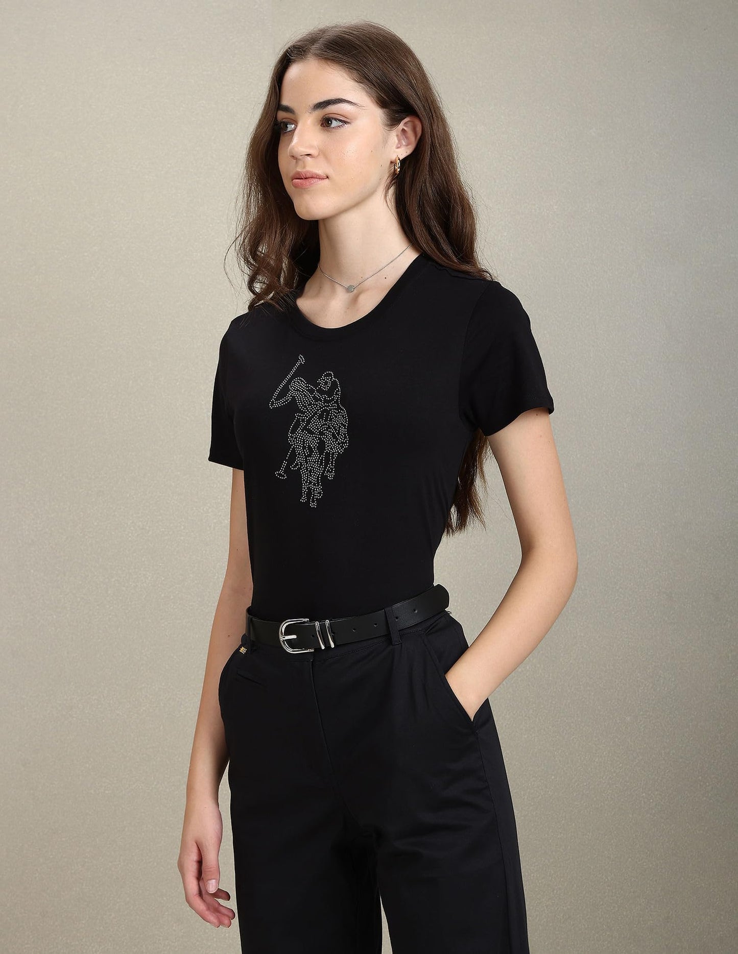 U.S. POLO ASSN. Women's Sequin Logo Crew Neck T-Shirt (UWAW23TSH047_Black_XXL)