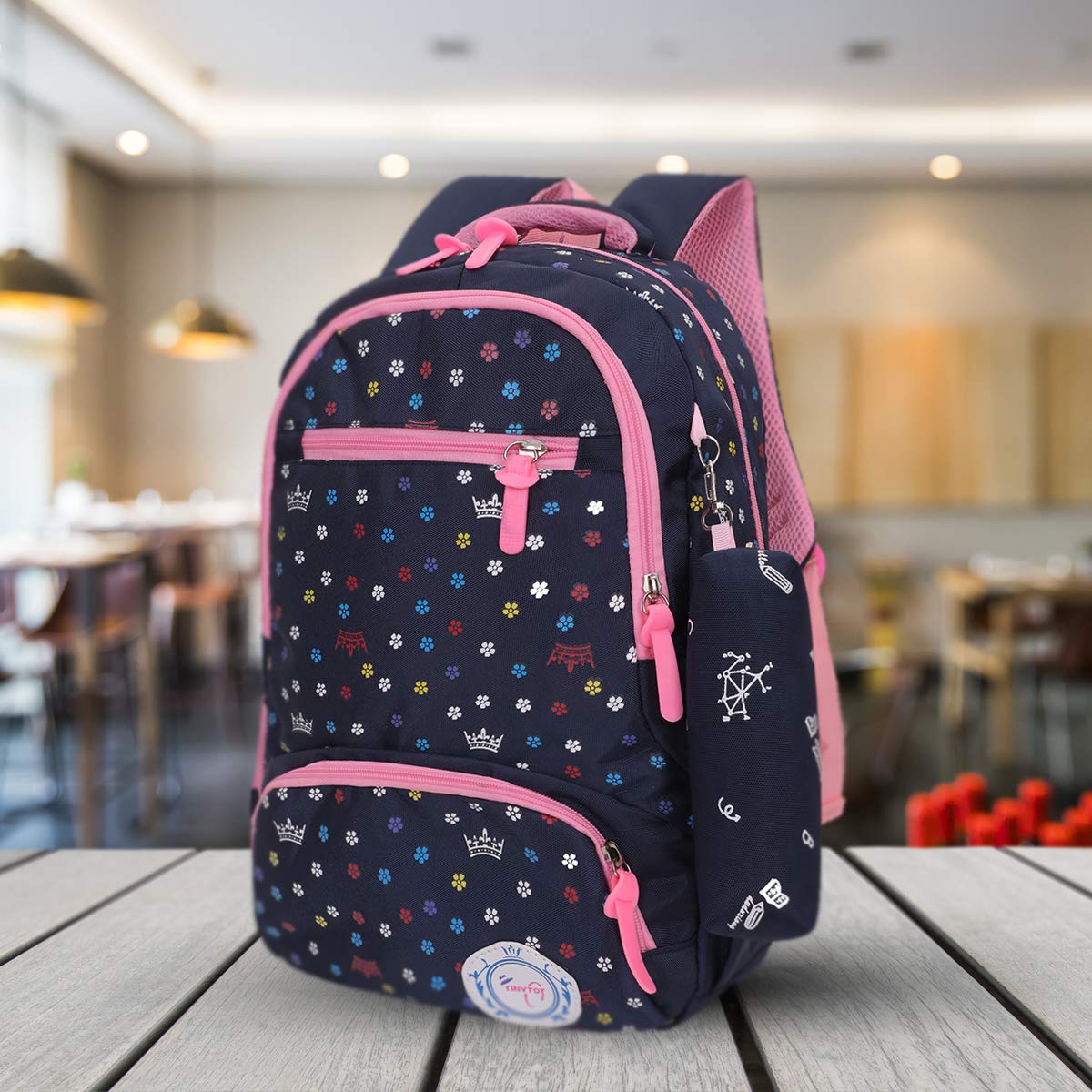 Tinytot 26 Liter, Stylish & Trendy (Flower Printed Pink/Blue) Water Resistant High Storage School College Travel Backpack Bag With Pencil Pouch, For Girls & Women, 2nd Standard Onward, (18 Inch)