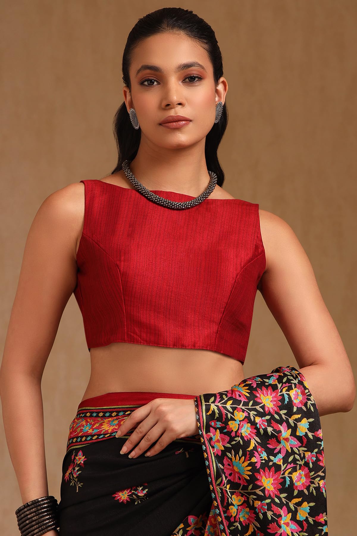 Soch Womens Black Pashmina Floral Print Saree