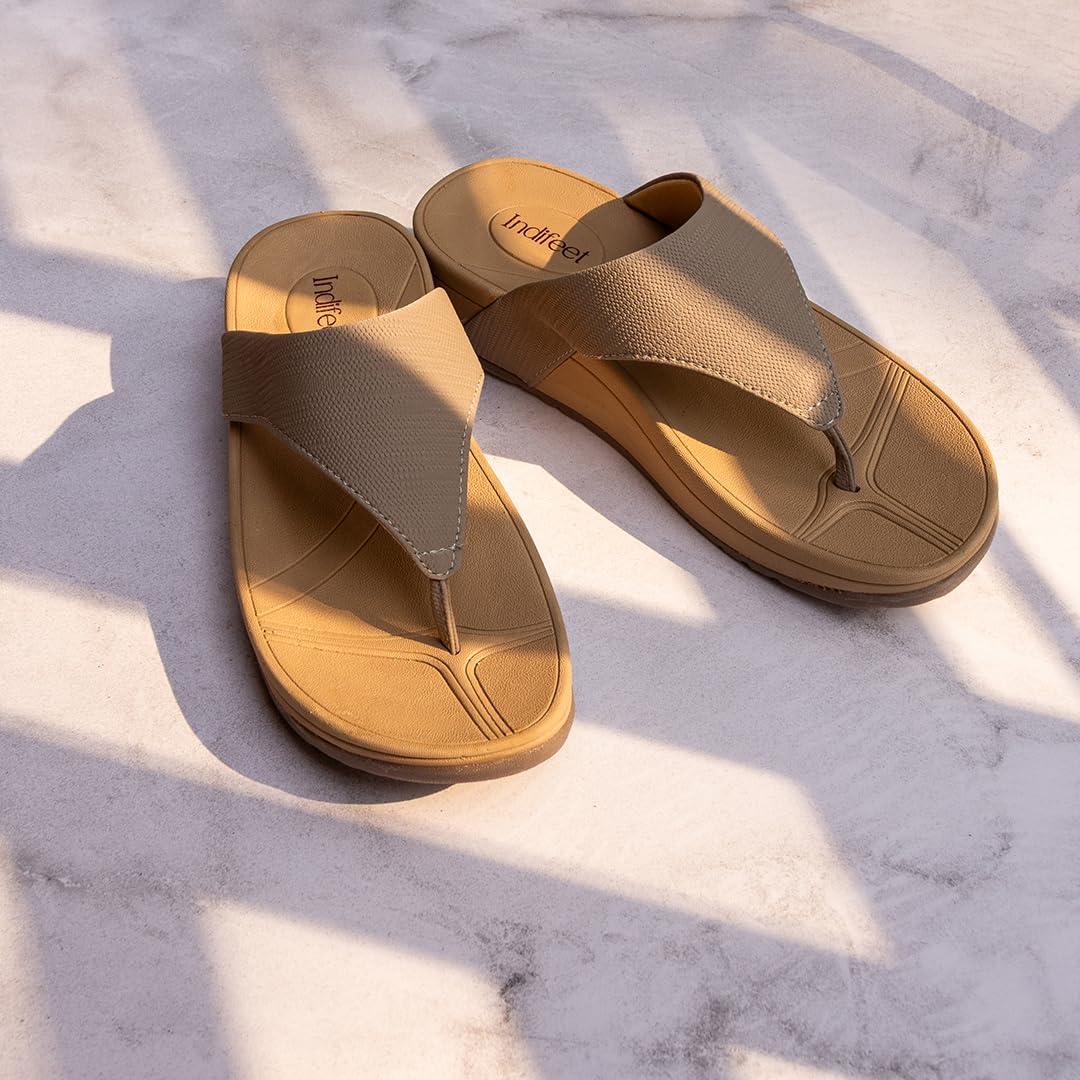 Indifeet Thong Sandals for Women Woman Stylish Flats Slippers Ladies Daily Use Flat Footwear Womens Fancy Chappal Foot Wear Women’s Comfortable Sandal Slipper Girls Latest Soft Chappals Light Grey UK8