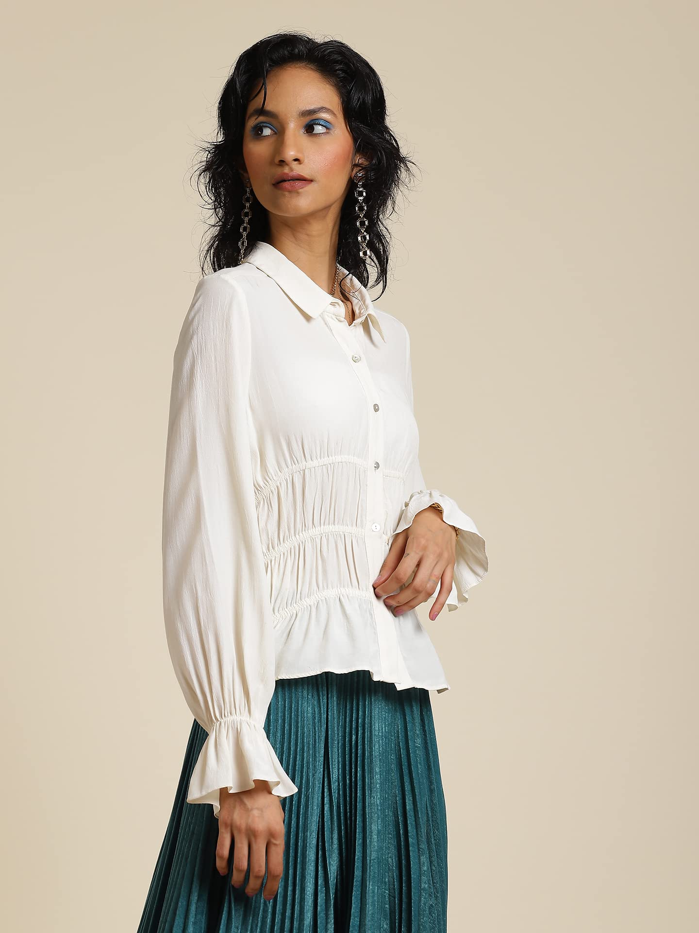 Label RITU KUMAR Off White Collar Neck Full Sleeves Shirt