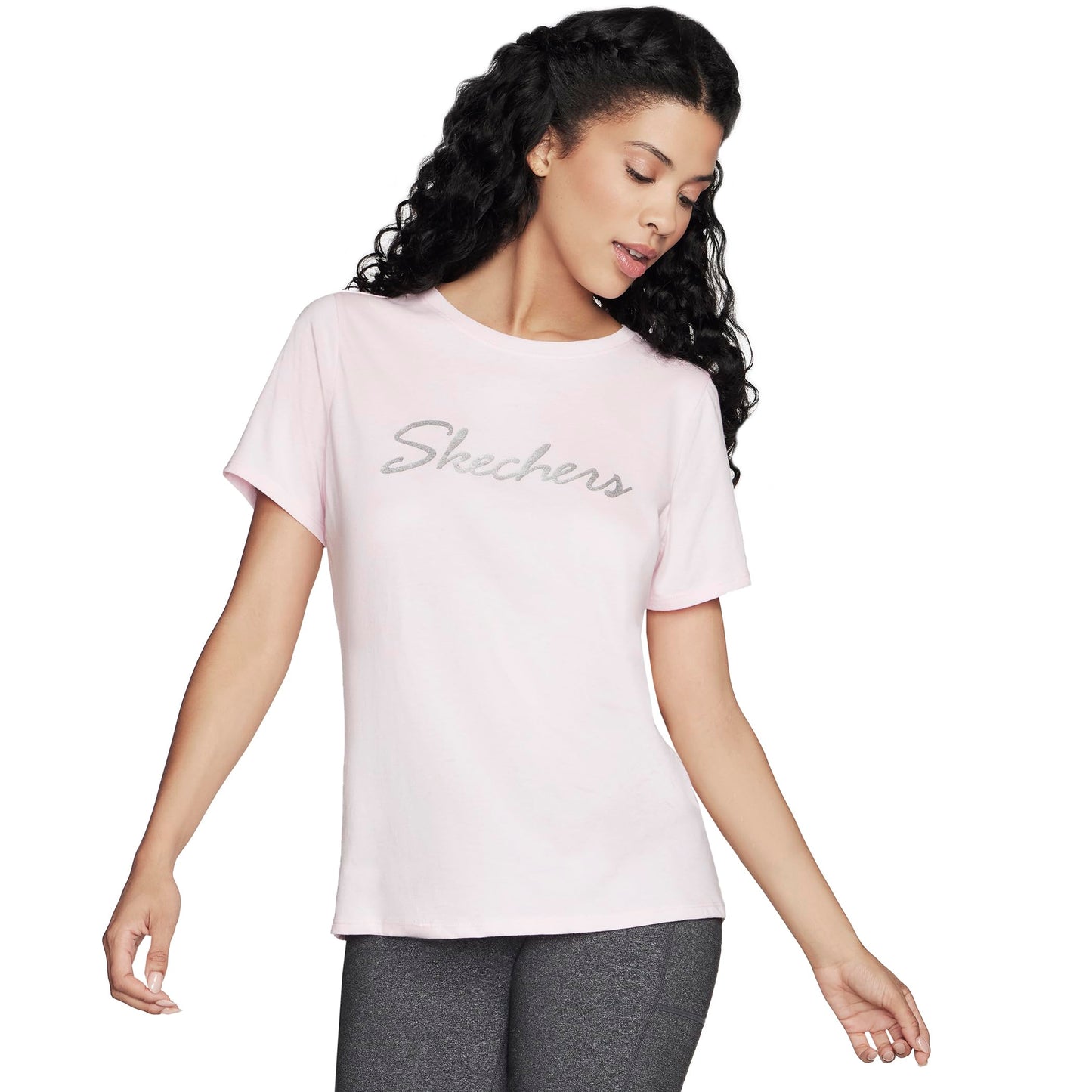 Skechers Womens Metallic Logo T-Shirt Pink Silver T-Shirts