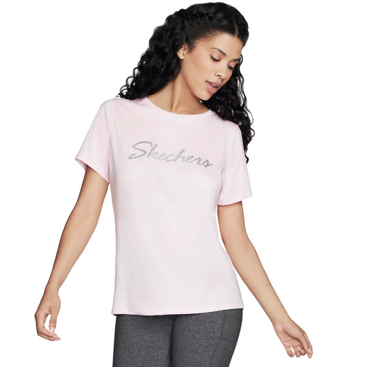 Skechers Womens Metallic Logo T-Shirt Pink Silver T-Shirts