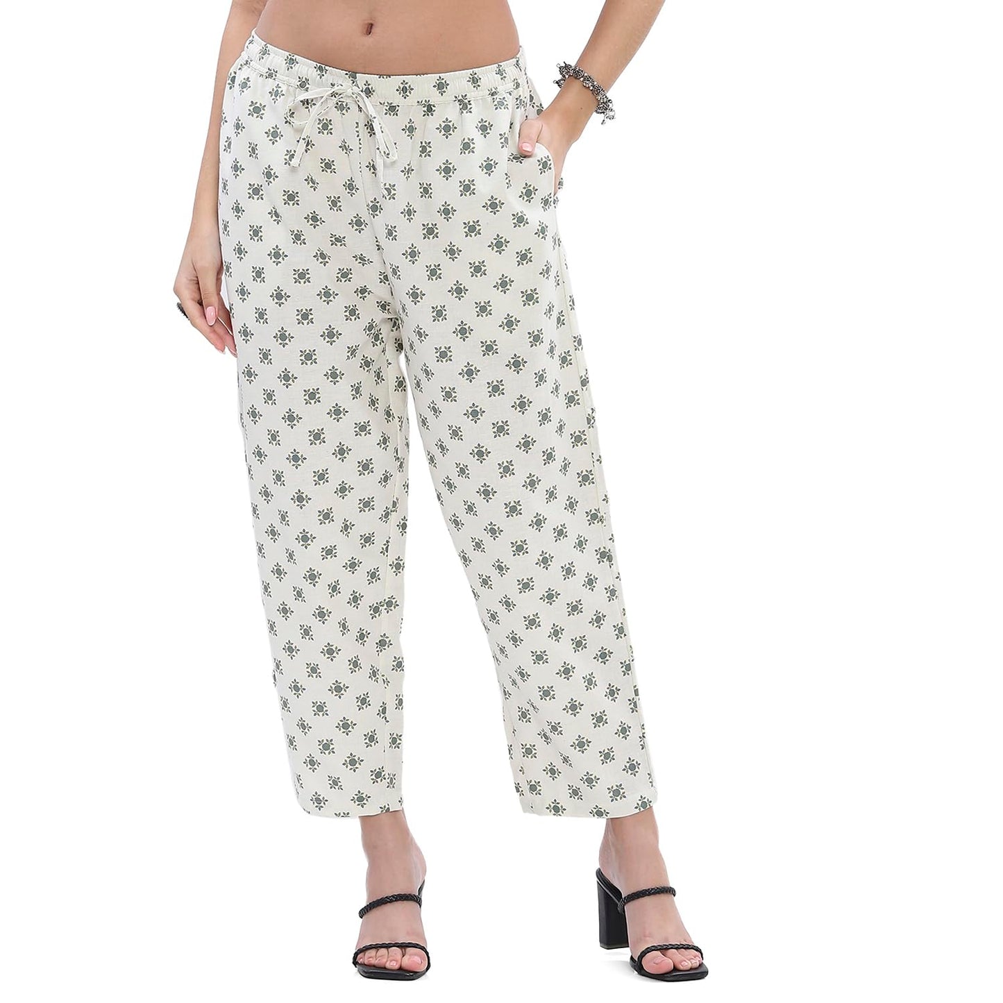 Rangriti Women's Regular Palazzos (PEPAMS22070SS25OWHT_Off White