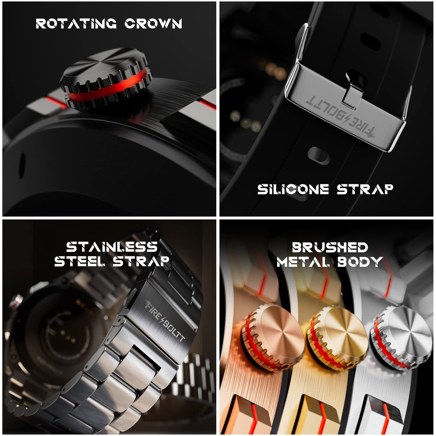 Fire-Boltt Invincible Plus 1.43" AMOLED Display Smartwatch with Bluetooth Calling, TWS Connection, 300+ Sports Modes, 110 in-Built Watch Faces, 4GB Storage & AI Voice Assistant (Gold Black)