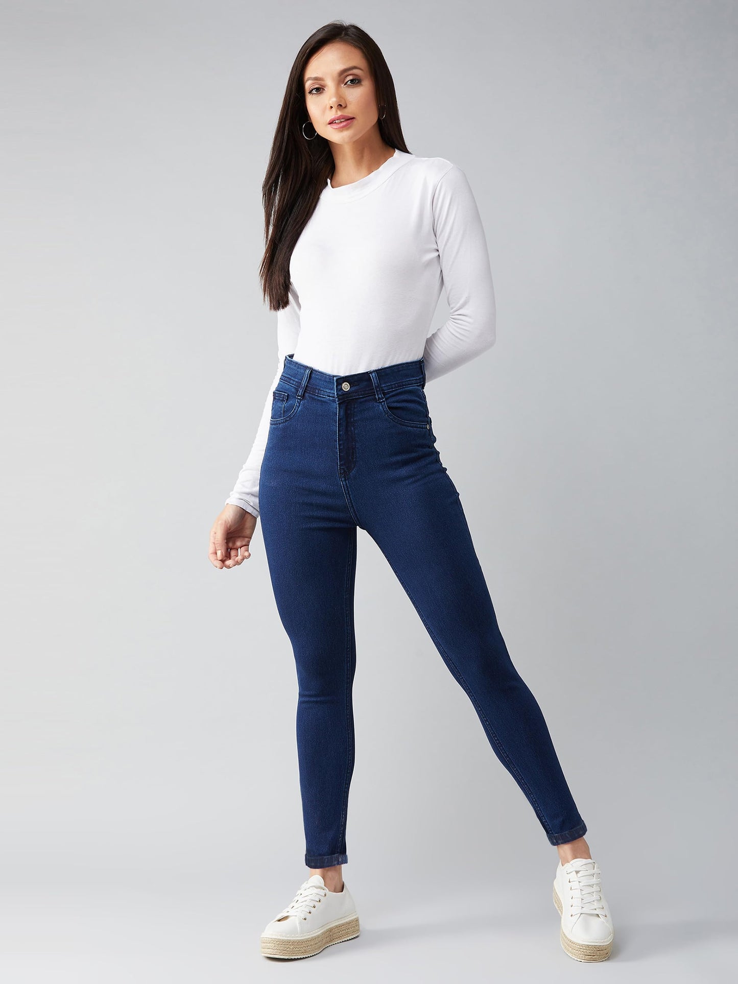 Dolce Crudo Women's Skinny Fit High Rise Regular Length Stretchable Denim Jeans (DOAW18DEN02-79-354-36, Prussian Blue, 36)