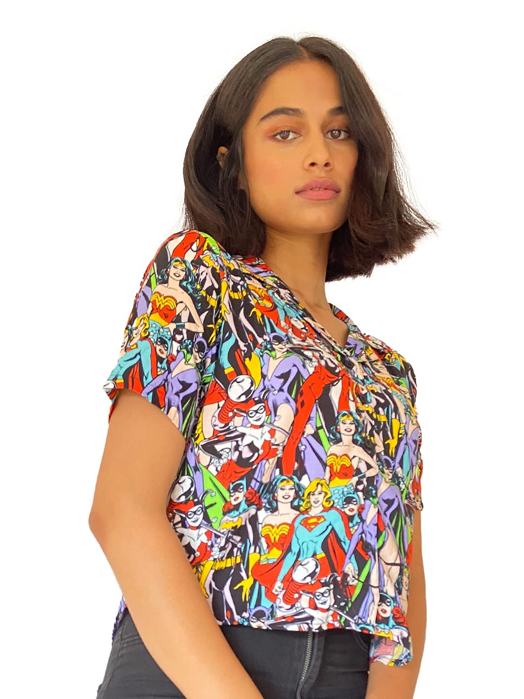 The Souled Store DC: Girl Gang Womens and Girls Graphic Printed Cotton Women Hawaiian Shirts Multi-Colored Women Summer Shirts Fashionable Trendy Graphic Prints Pop Culture Merchandise