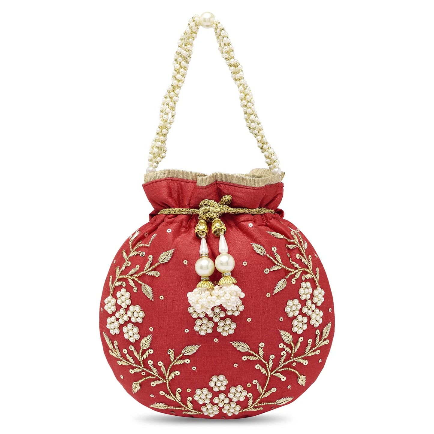 Peora Red Potli Bags for Women Evening Bag Clutch Ethnic Bride Purse with Drawstring(P86R)