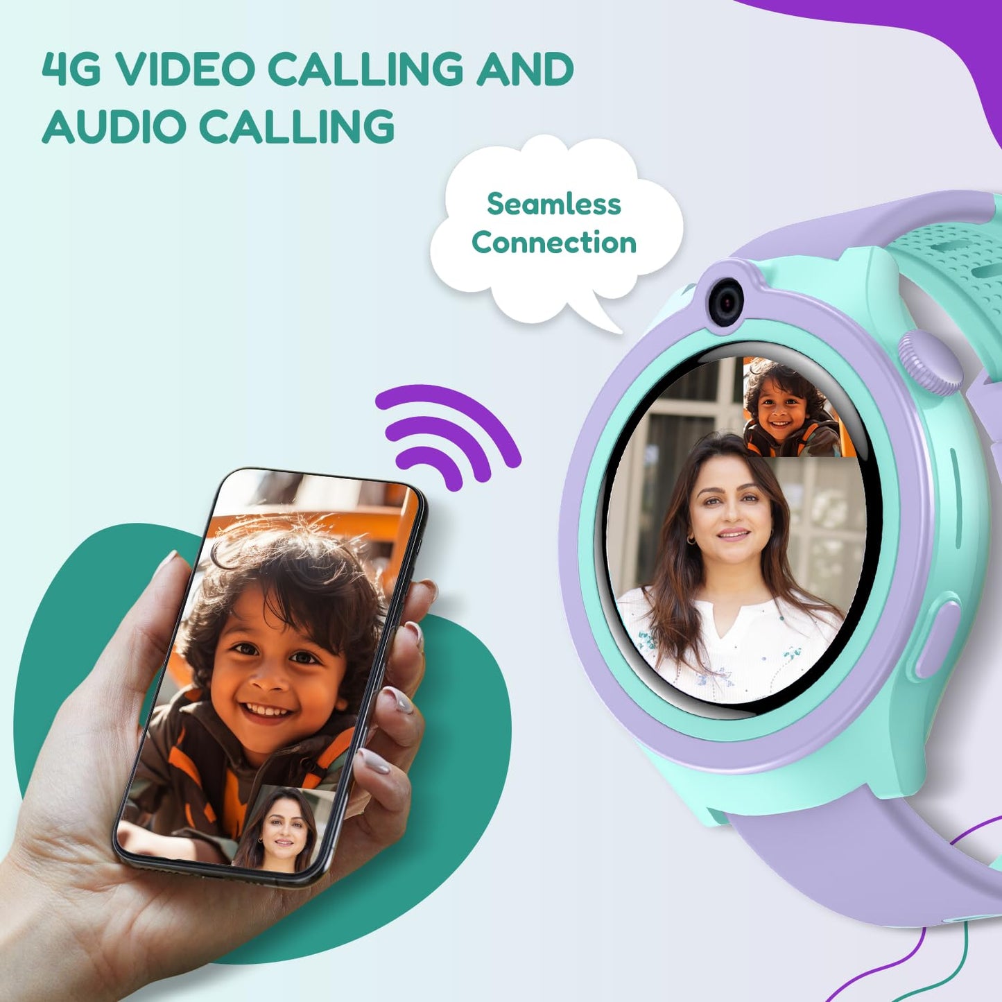 SPIKY Smart Watch for Kids Girls and Boys, GPS Tracking Smartwatch with 4G Sim Support, SOS, Long Battery, WiFi, IP68 | Voice & Video Call Watch (Purple)