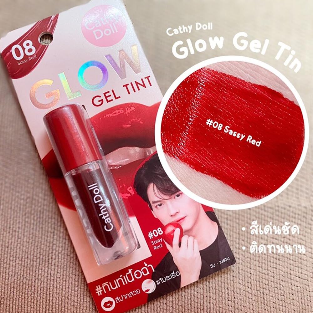 Bae Beaute Cathy Doll Glow Gel Lip Cheek Tint | Infused with Vitamin C & E for Nourishment & Protection | Long-Lasting, High-Pigmented with Cherry Scent | Thailand Imported | 08 Sassy red