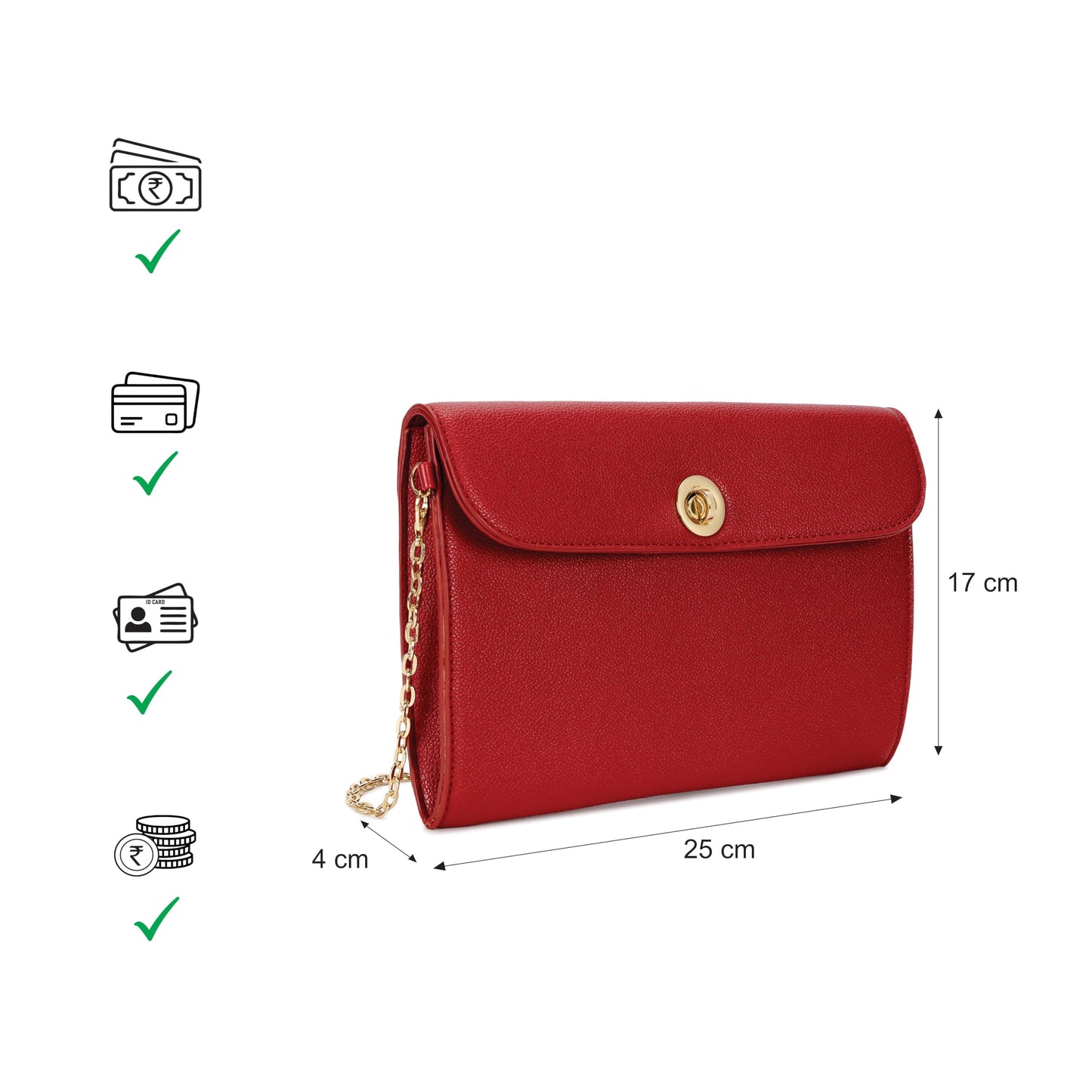 Fastrack Chain Reaction Sling Bag for Women | Medium Size with Flap Closure, Twist Lock and Gold Metal Chain | Stylish Sling Bag for Parties and Casual Outings