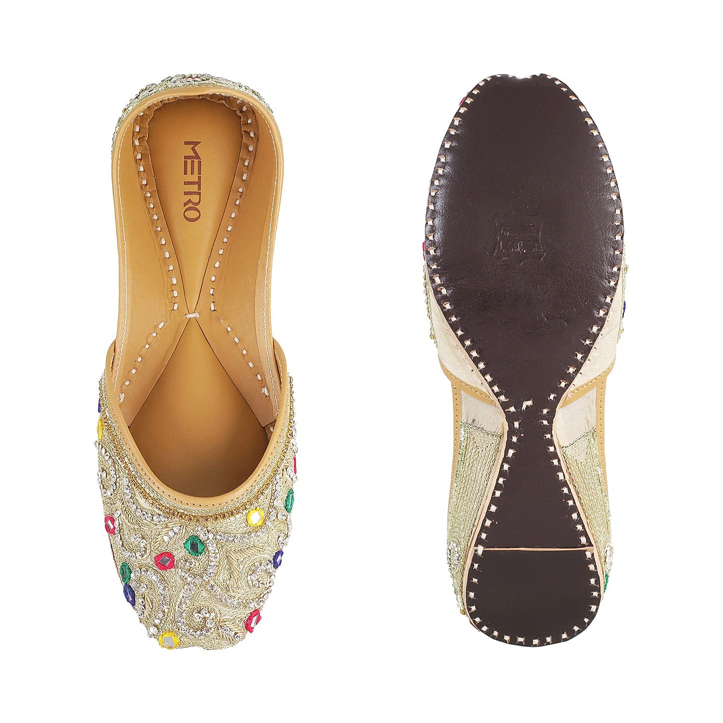 Metro Womens Beaded Beige Mojaris (Size (4 UK (37 EU))