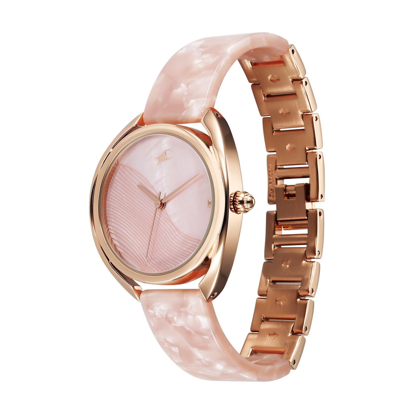 Fastrack Younique Quartz Analog Mother of Pearl Dial Rose Gold Acetate & Metal Strap Watch for Girls - NT68036KD01