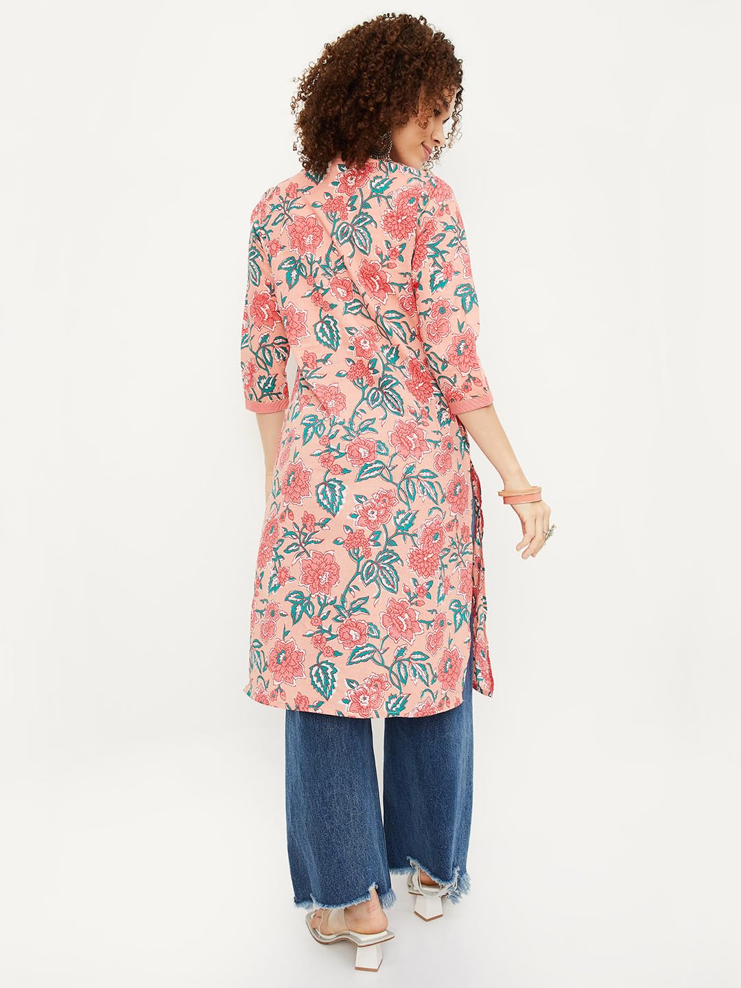 Max Women Cotton Printed Straight Regular Fit Kurta (Pkvi41001Pink)_L