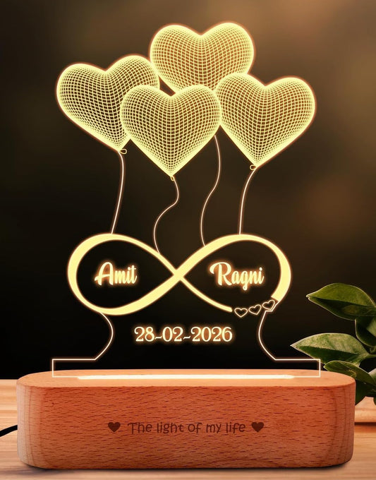 ZOCI VOCI Anniversary Gift for Wife - 3D Illusion Heart Lamp |Engraved Night Lamps Personalized Gifts for Wedding Customized Gifts for Couple |Marriage Gifts (3D Illusion - Medium) LED, Acrylic, Clear