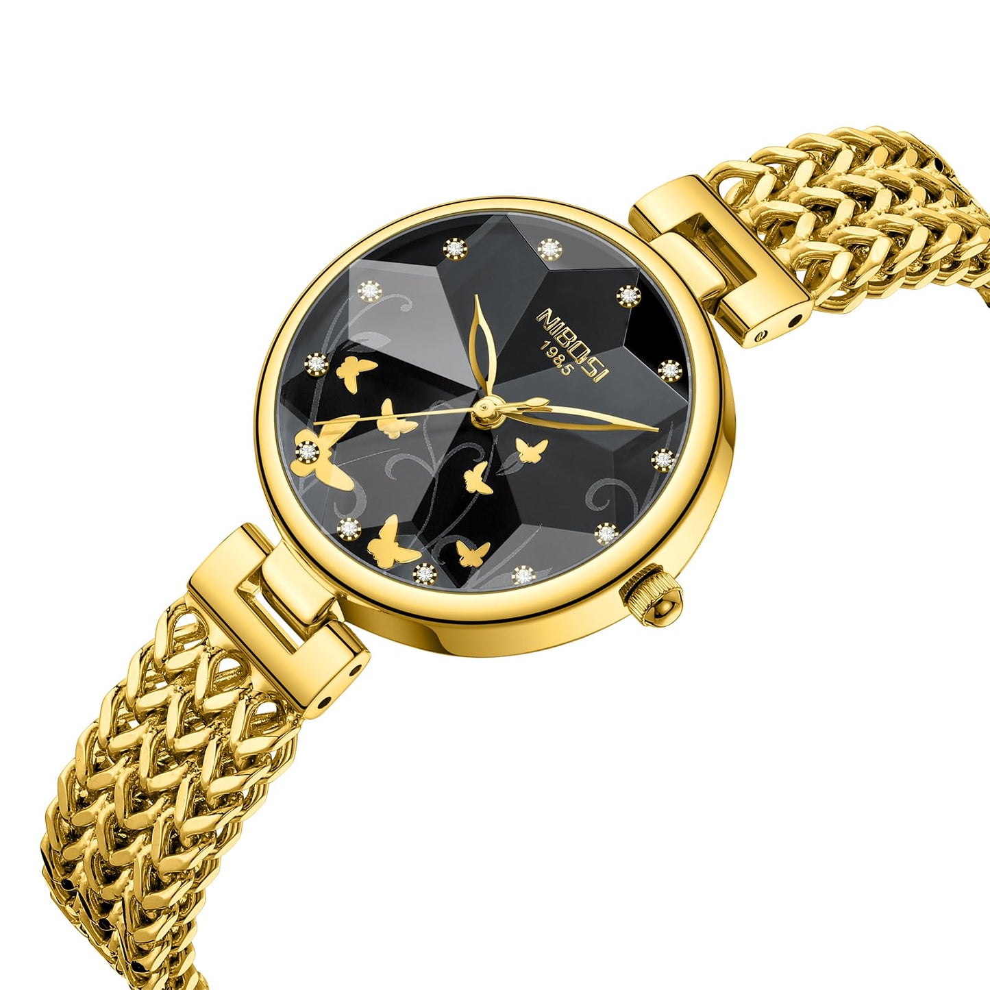 NIBOSI Watch for Woman Analog Quartz Diamond Rose Gold Women Watches Stylish Elegant Waterproof Stainless Steel Wrist Watch Jewelry Bracelet (Gold Black)