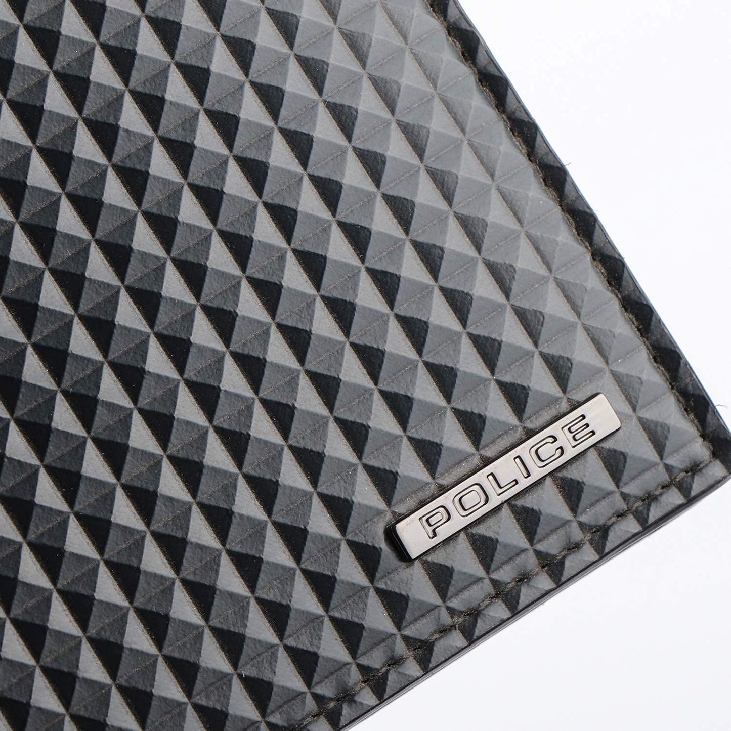 Police Pyramid Men's Slim Wallet, Leather Purse with 8 Card Slot, 2 Currency Compartment, 2 Slip-in Pockets - Black