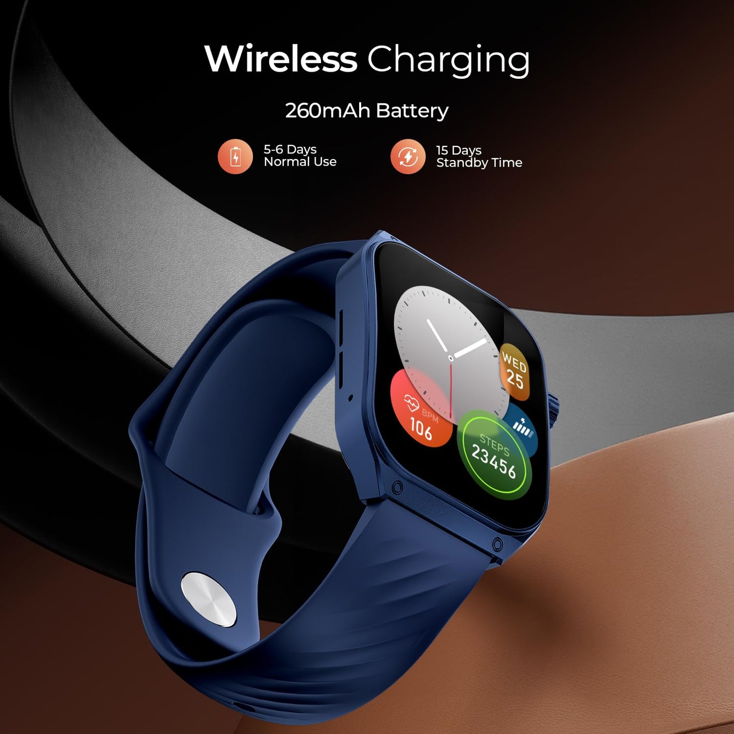 Fire-Boltt ARC 49.8mm (1.96 inch) AMOLED Always On Curved Display Smart Watch, Bluetooth Calling, Wireless Charging, 100+ Sports Modes, Water-Resistant 100+ Cloud Watch Faces (Midnight Blue)