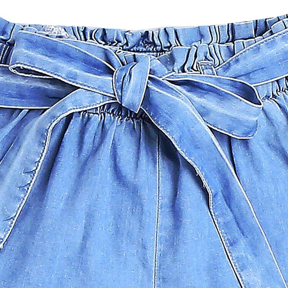 Hopscotch Girls Solid BlouseShorts Set In Blue Color for Ages 4-5 Years