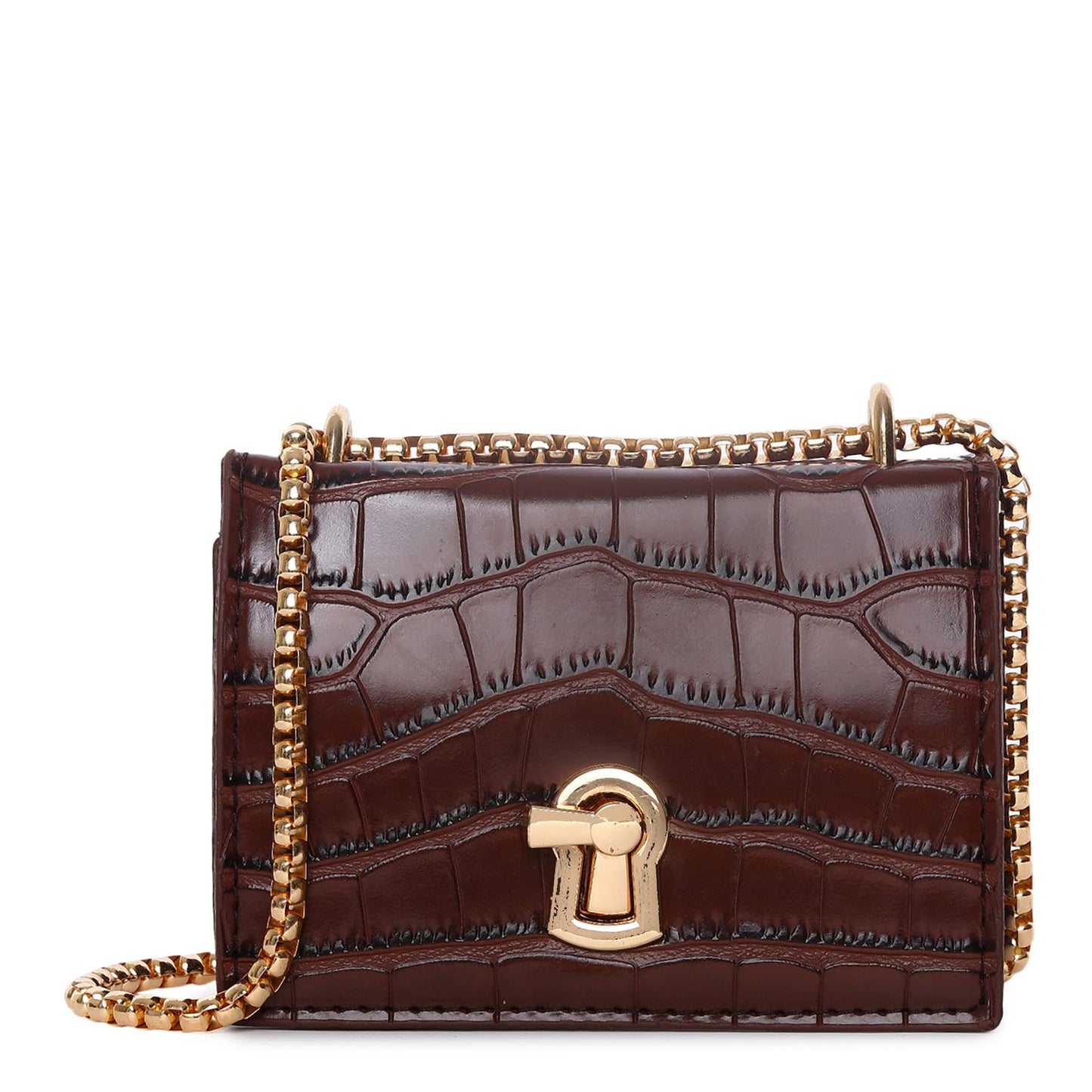 Haute Sauce Textured Twist Lock Sling Bag with Chain Strap (AZ_HSHB1018)