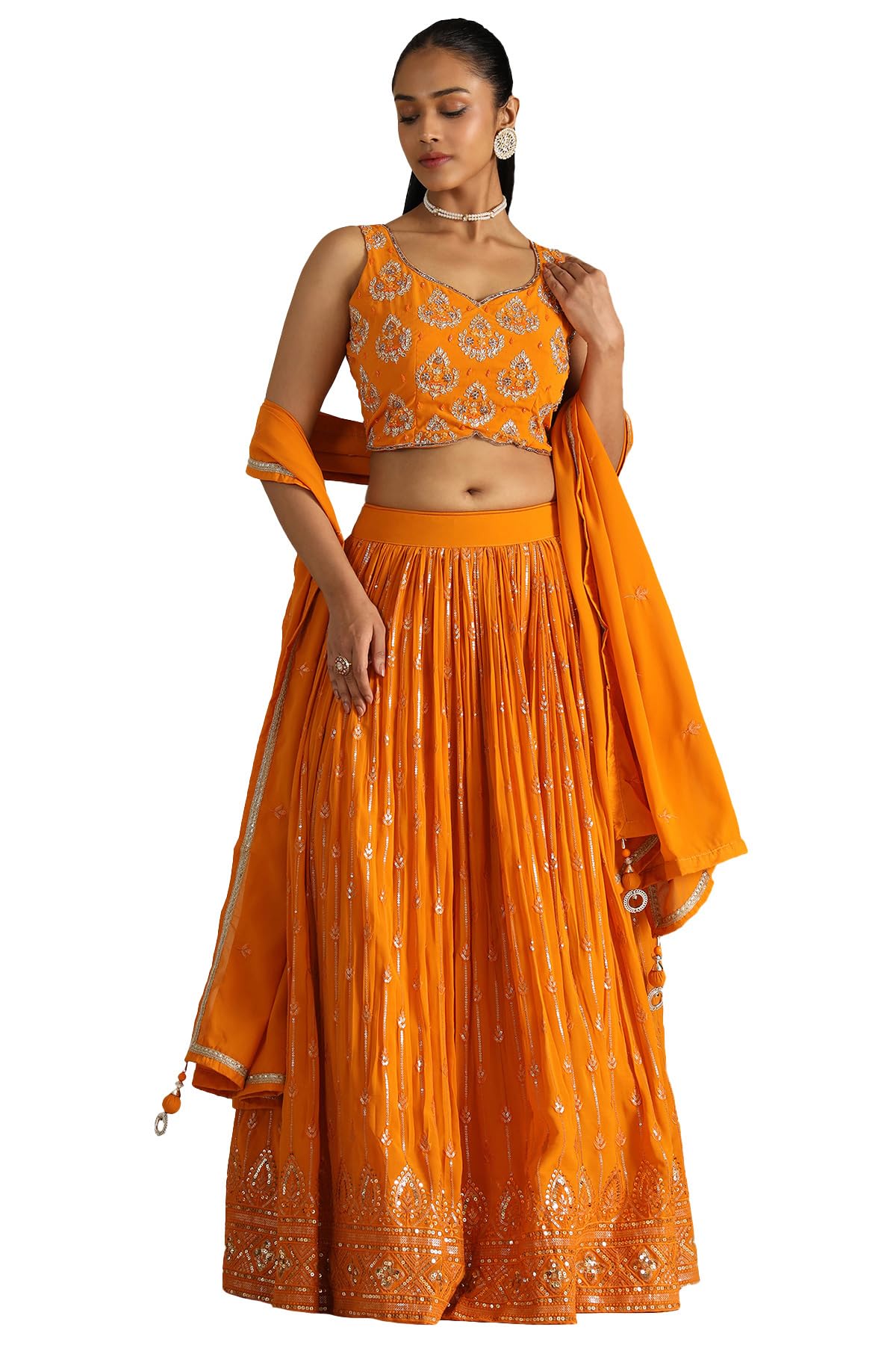 Soch Women's Georgette Lehenga Choli Set (OWS5CD21770_Orange_M)