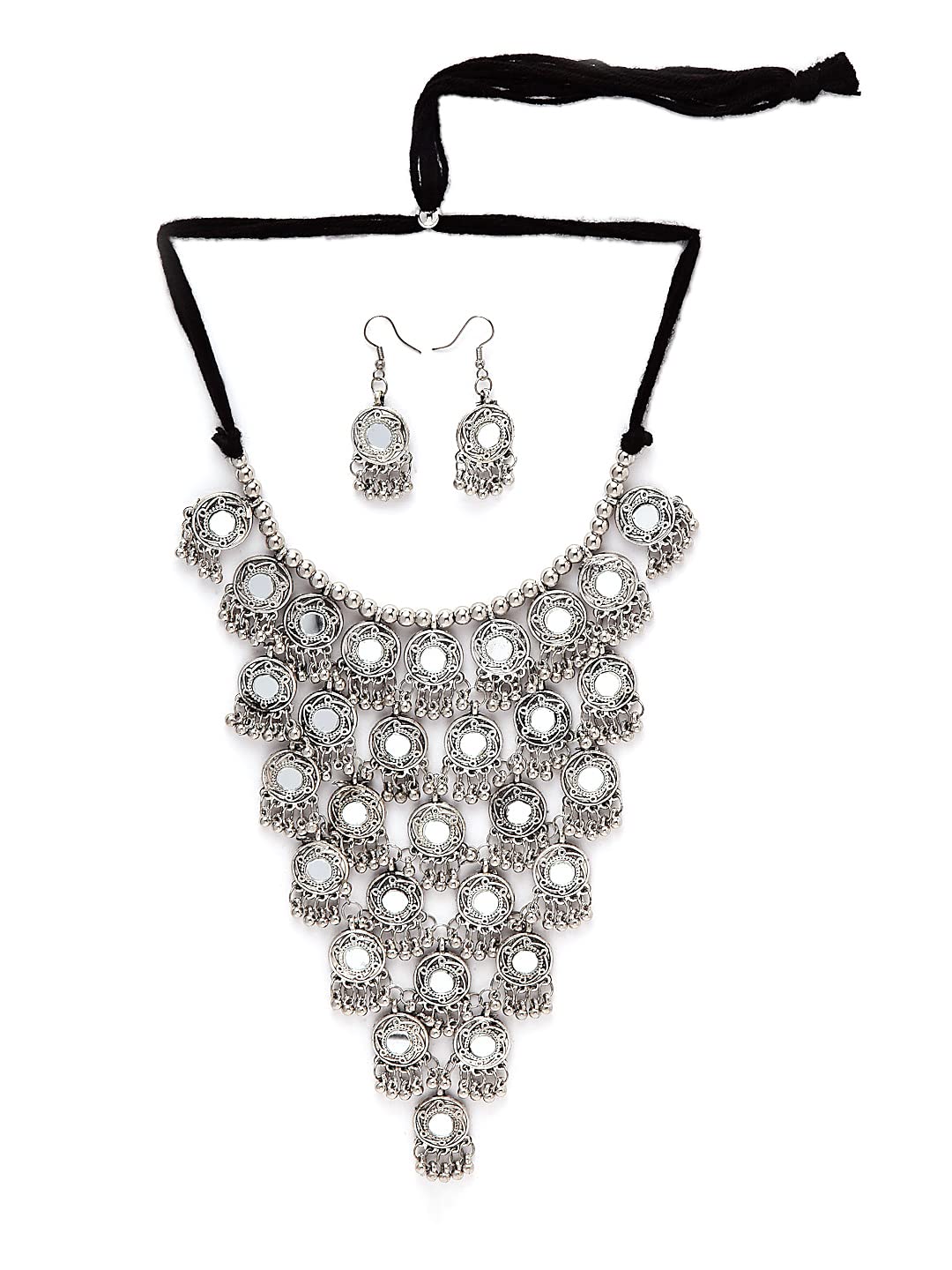 Shining Diva Fashion Latest Stylish Traditional Oxidised Silver Necklace Jewellery Set for Women (13115s)