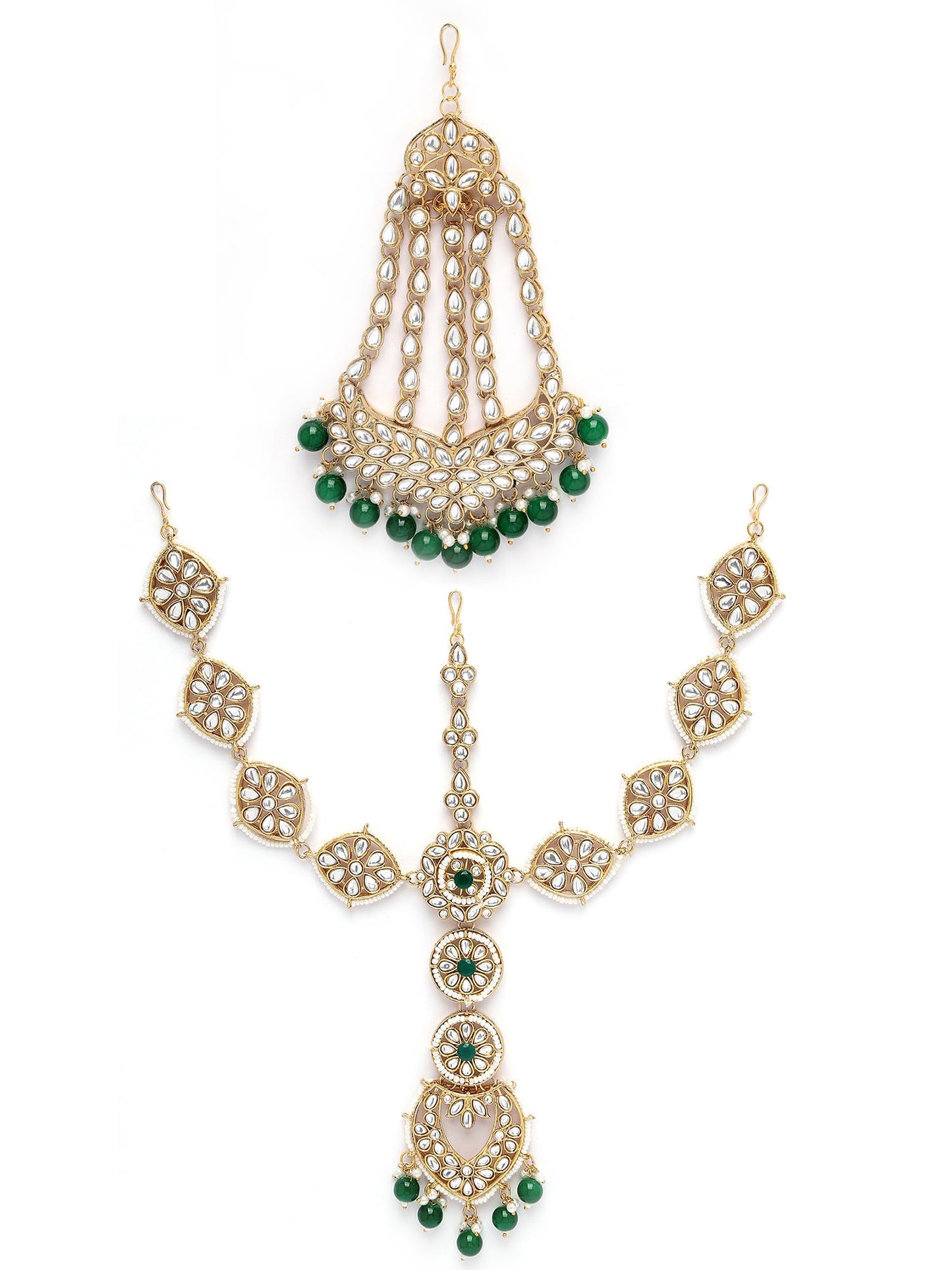 Karatcart Gold Plated Green Stone Ethnic Indian Traditional Kundan Dulhan Bridal Jewellery Set