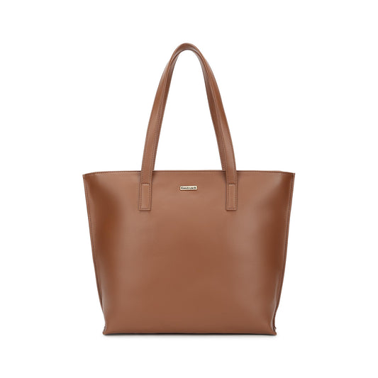 Fastrack Carrycore Tote | Tan Faux-Leather Women's Bag | Spacious Tote Bag with Zipper Closure & Utility Pockets For Daily Carry| Eligible For 14" Laptop