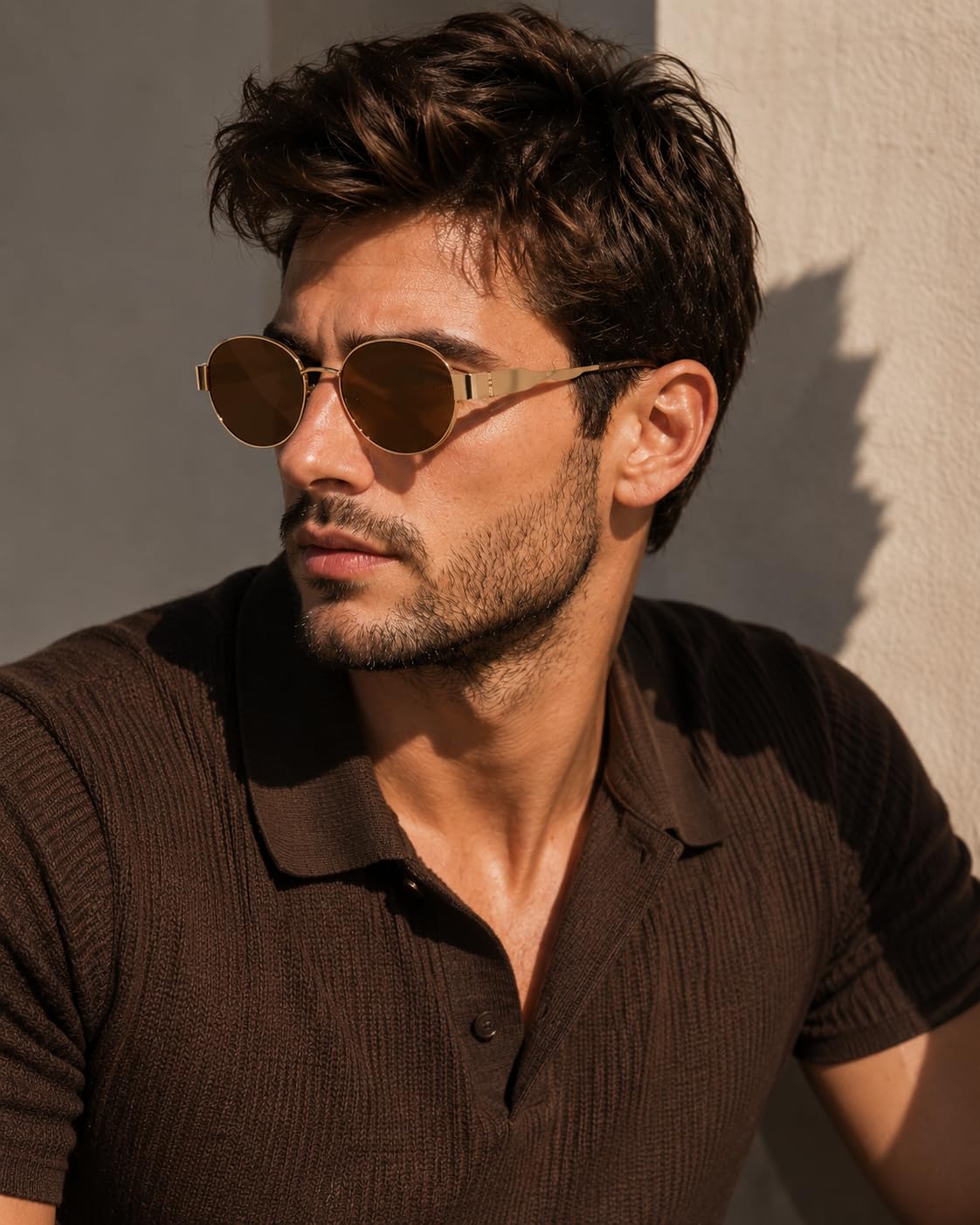FAVELA Retro Oval stylish Sunglasses for Women & Men | Trendy Round Metal adjustable Sun Glasses Classic Shades | UV400 Protection Retro Oval Sunglasses Vintage Style Goggles. (Golden-Brown)