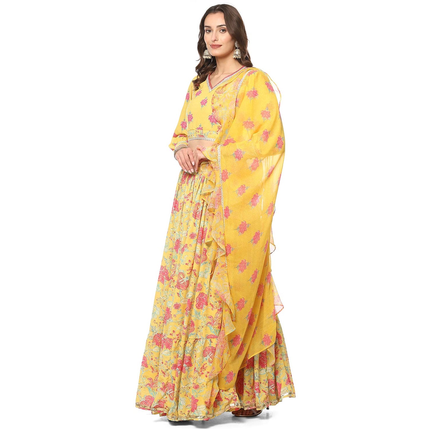 BIBA Women's Yellow Modal Lehenga Set