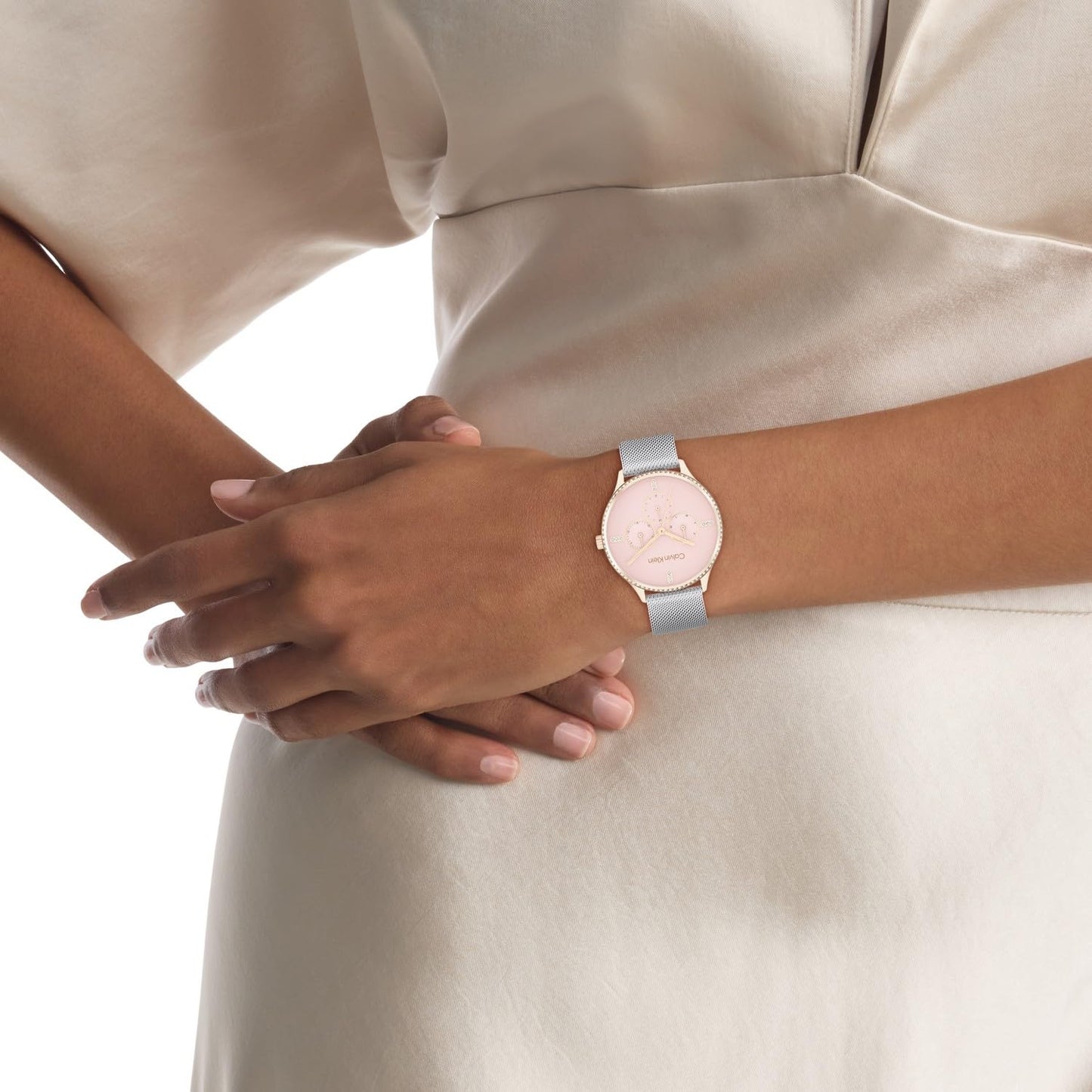 Calvin Klein Ck Dress Qtz Multifunction Blush Round Dial Women's Watch|Stainless Steel Material|Multi Color Band - 25200374
