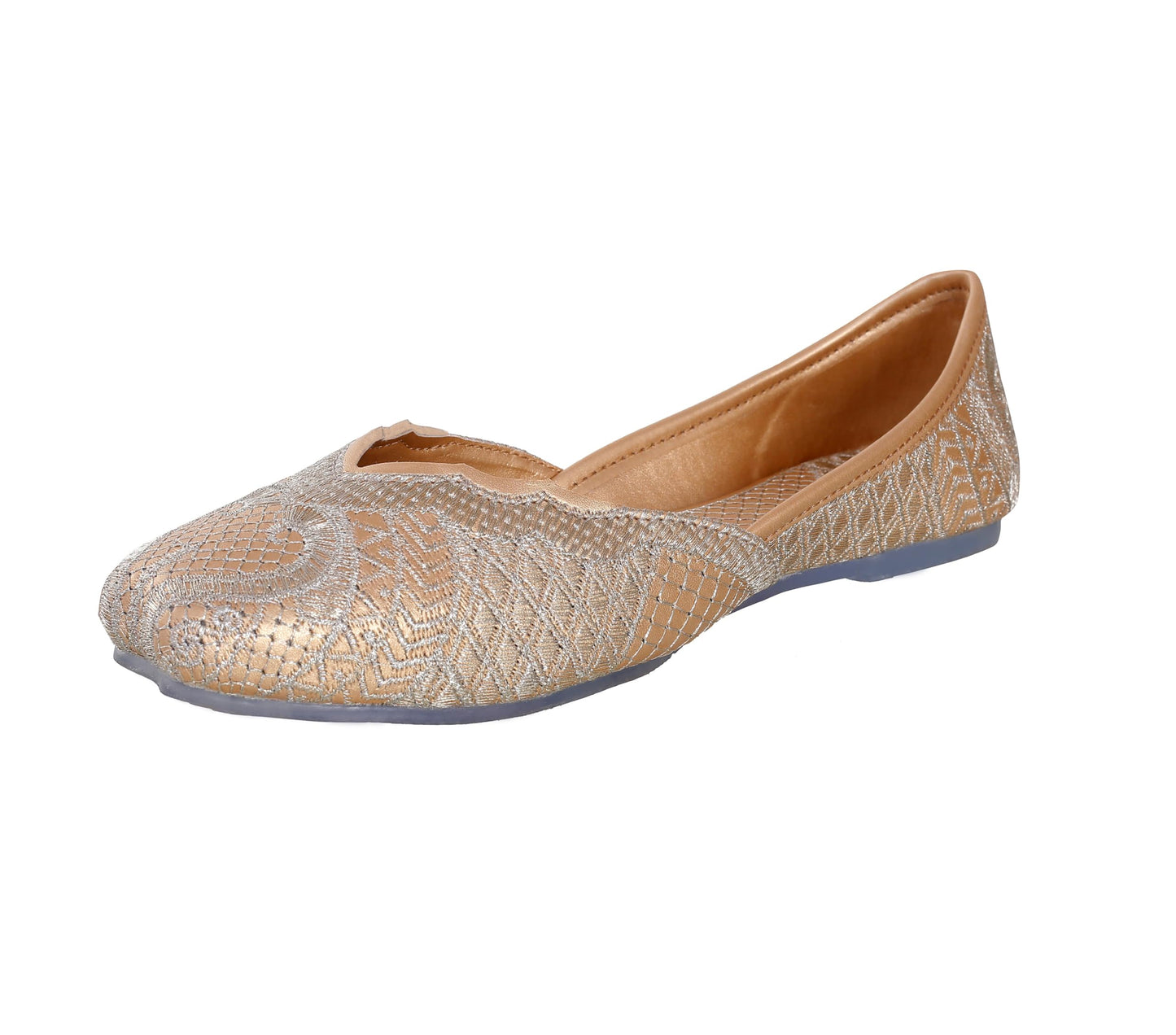 CatBird Women's Golden Embroidered Traditional Flats Punjabi Jutis 6 UK