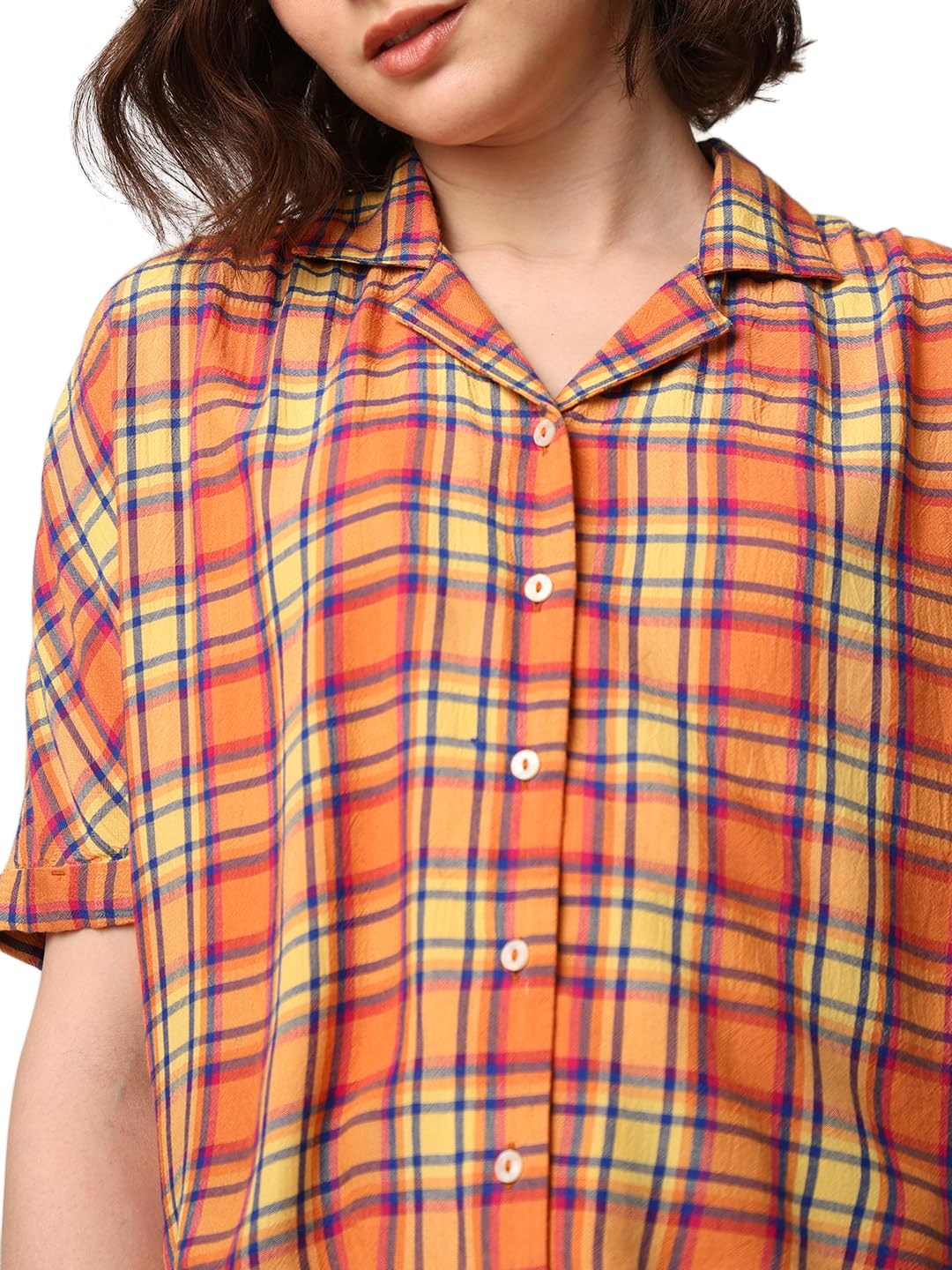 ONLY Women's Checkered Regular Fit Shirt (9008124- Lemonade