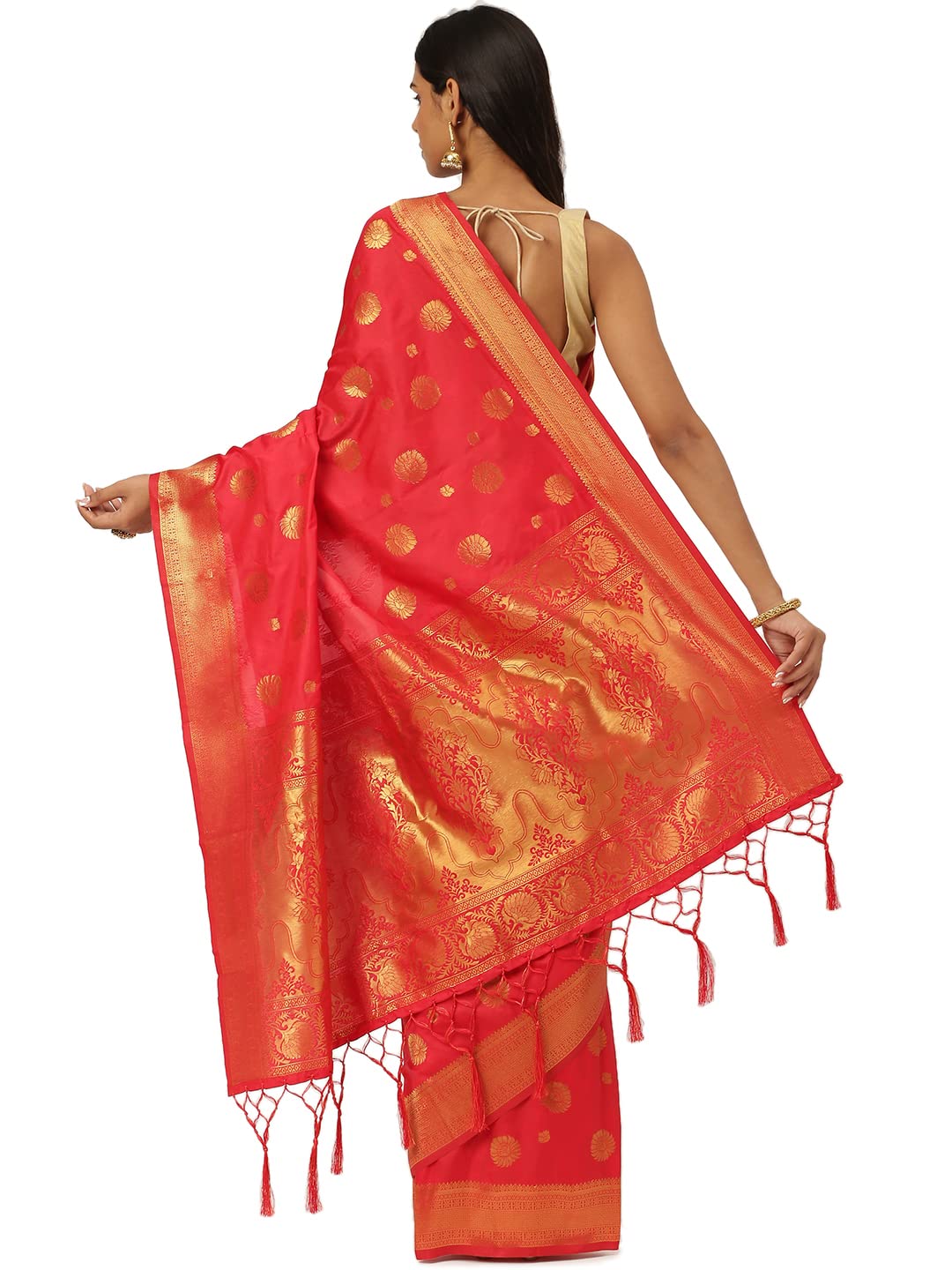 KARAGIRI Womens Banarasi Silk Red Saree With Blouse Piece