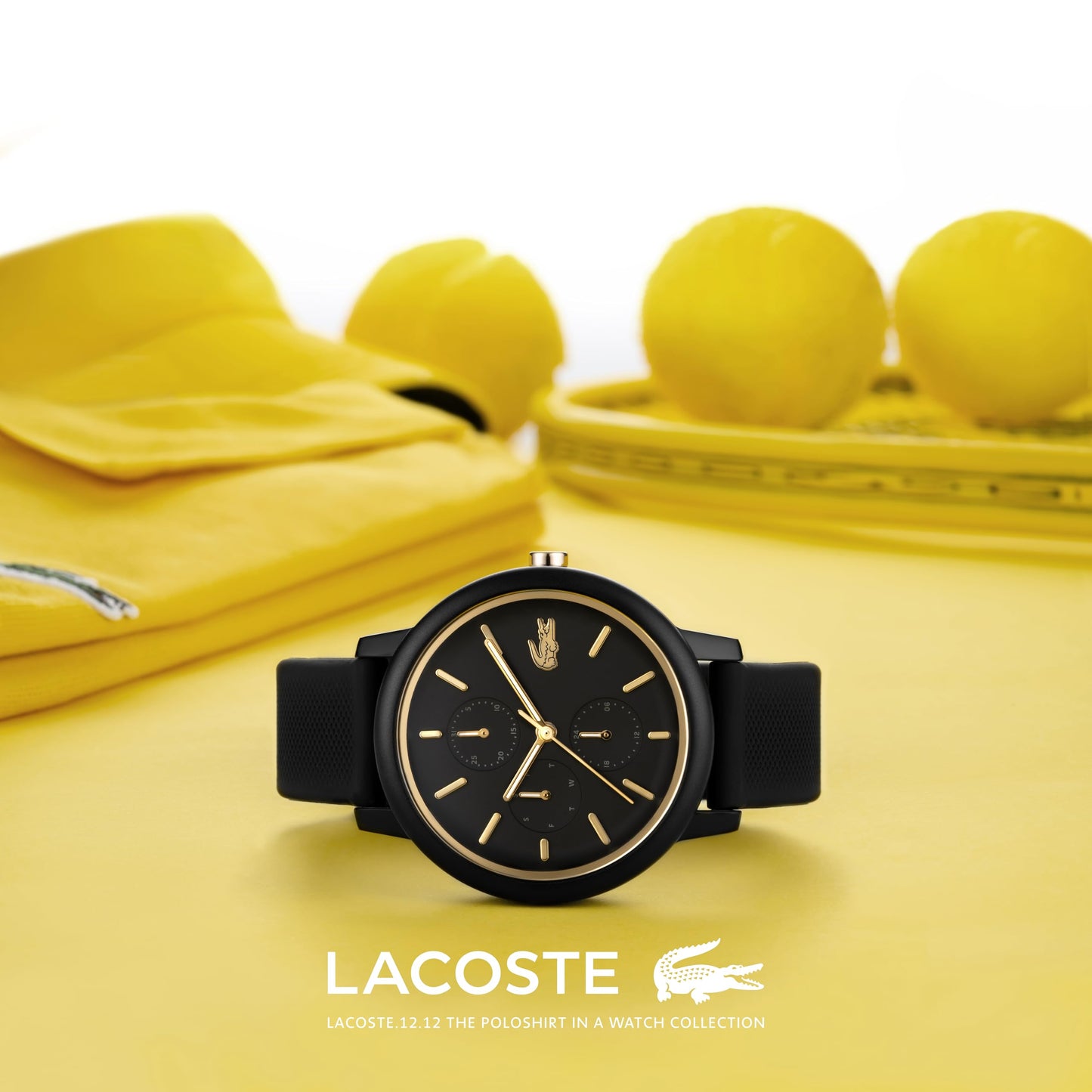 Lacoste Lacoste.12.12 Qtz Multifunction Black Round Dial Women's Watch|Black Silicone Material|Multi Color Band - 2001327