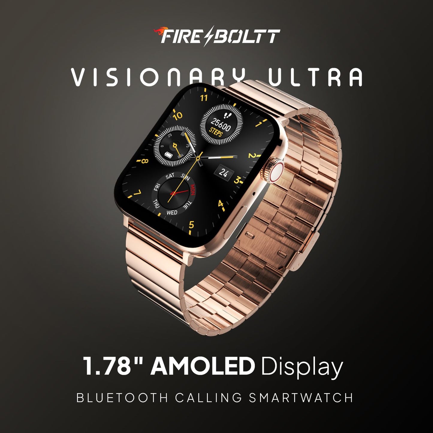 Fire-Boltt Visionary Ultra 1.78" AMOLED, Stainless Steel Luxury Smart Watch, Bluetooth Calling with Rotating Crown, 100+ Sports Mode, TWS Connection (Gold)