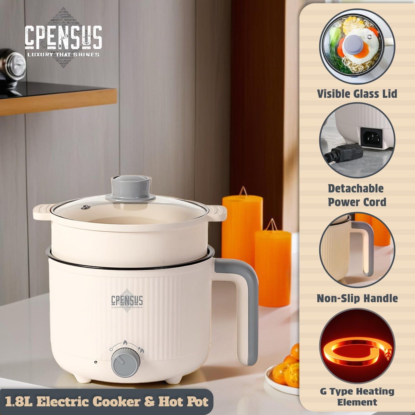 CPENSUS Mini multipurpose electric kettle with steamer Liters
