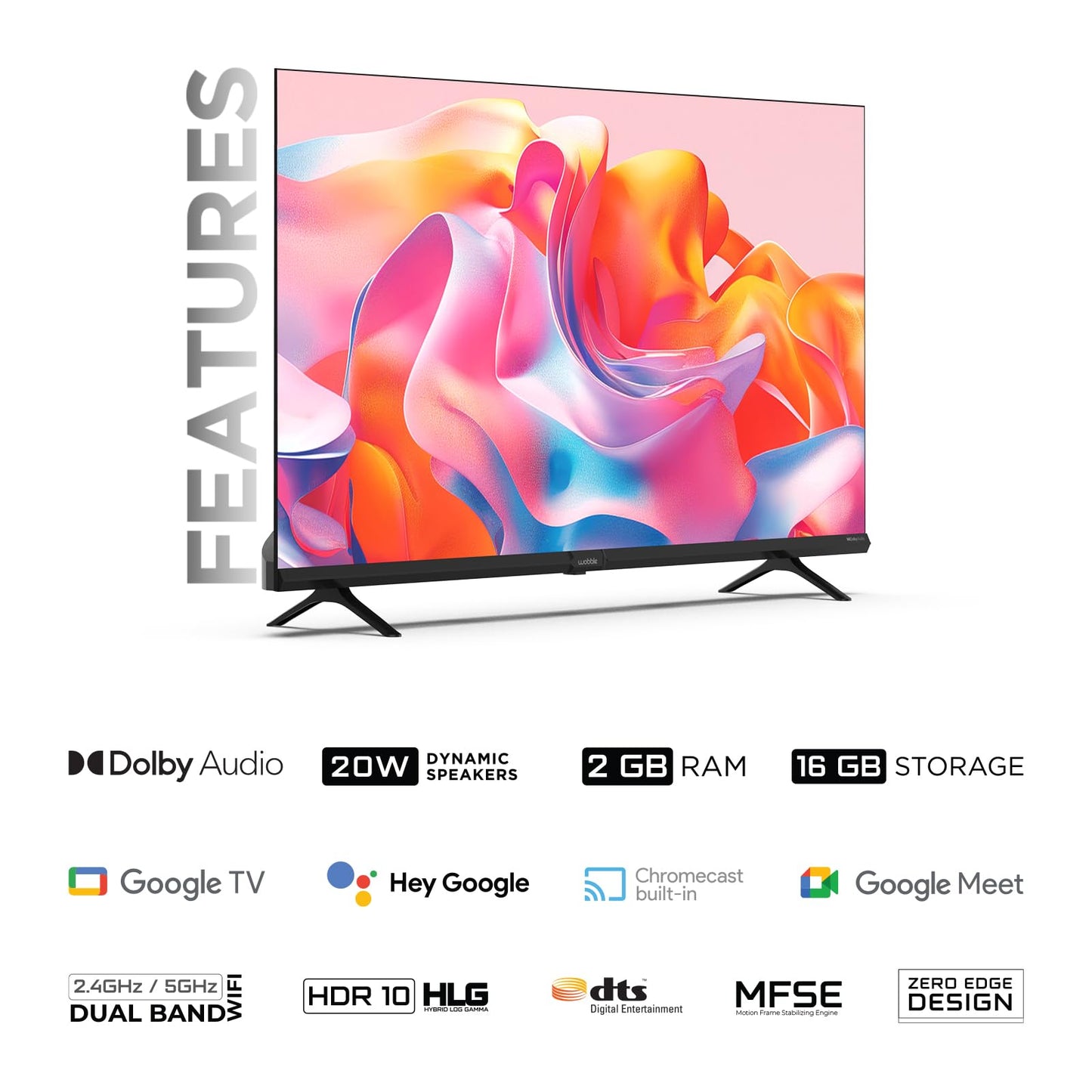 Wobble 109 cm (43 inches) UD Series 4K Ultra HD Smart LED Google TV WB43GTAW9602UDFL (Black)