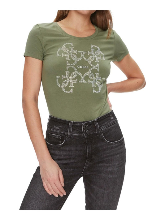 GUESS T-Shirt and Polo Women's SS CN 4G Logo Tee W4RI35 J1314 G831 Green, Lichen Leaf Green, M