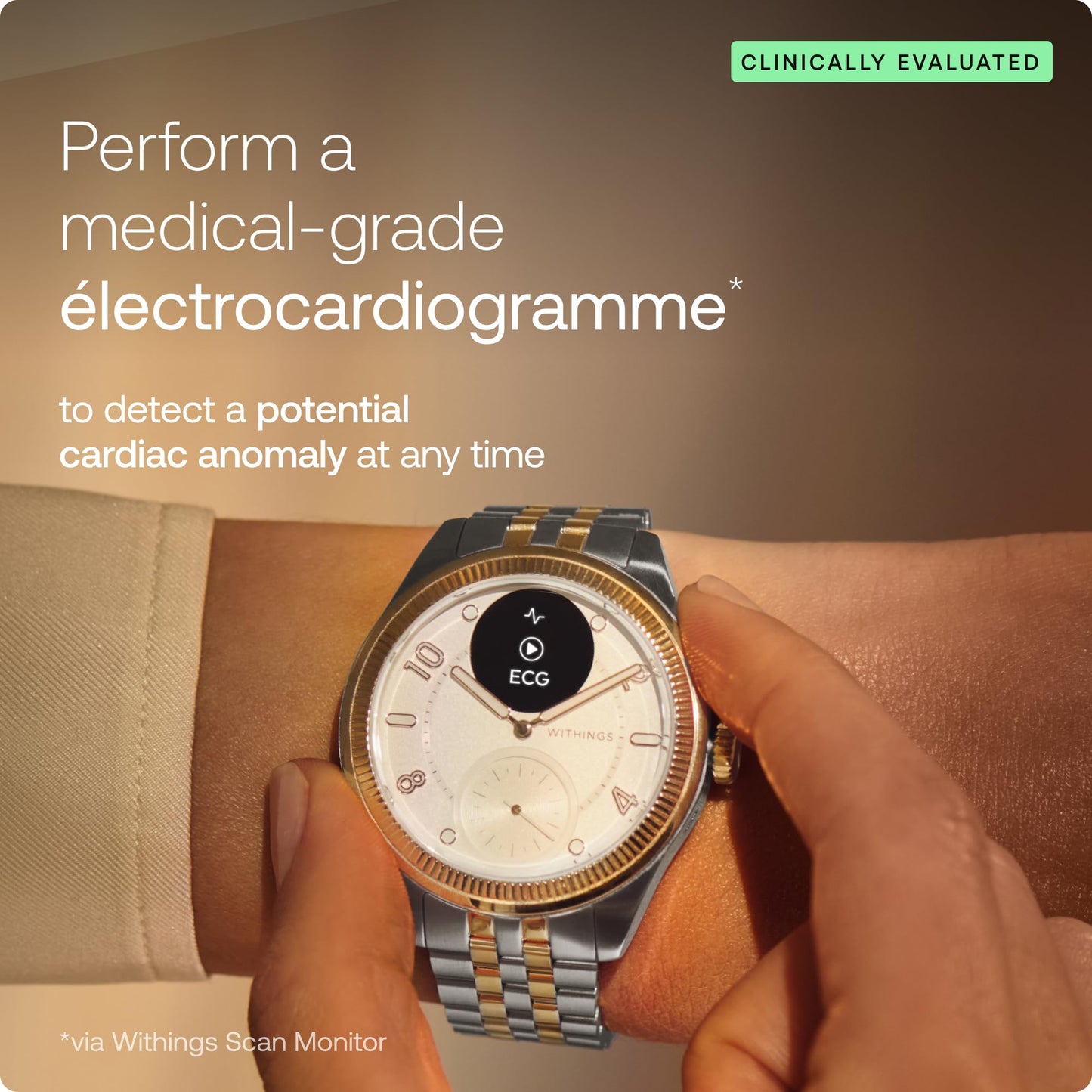 Withings ScanWatch Nova Brilliant, Heart Health Hybrid Unisex Smartwatch- ECG, SPO2, Temperature Monitoring, Sleep, Respiratory Health, Cycle Monitoring, 30-Day Battery Life (Gold-Silver)