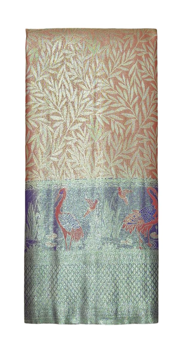 VFCollections Women's Kanchipuram Silk Pure Pattu Sarees – Peacocks Border with Blouse (VFC690-3)