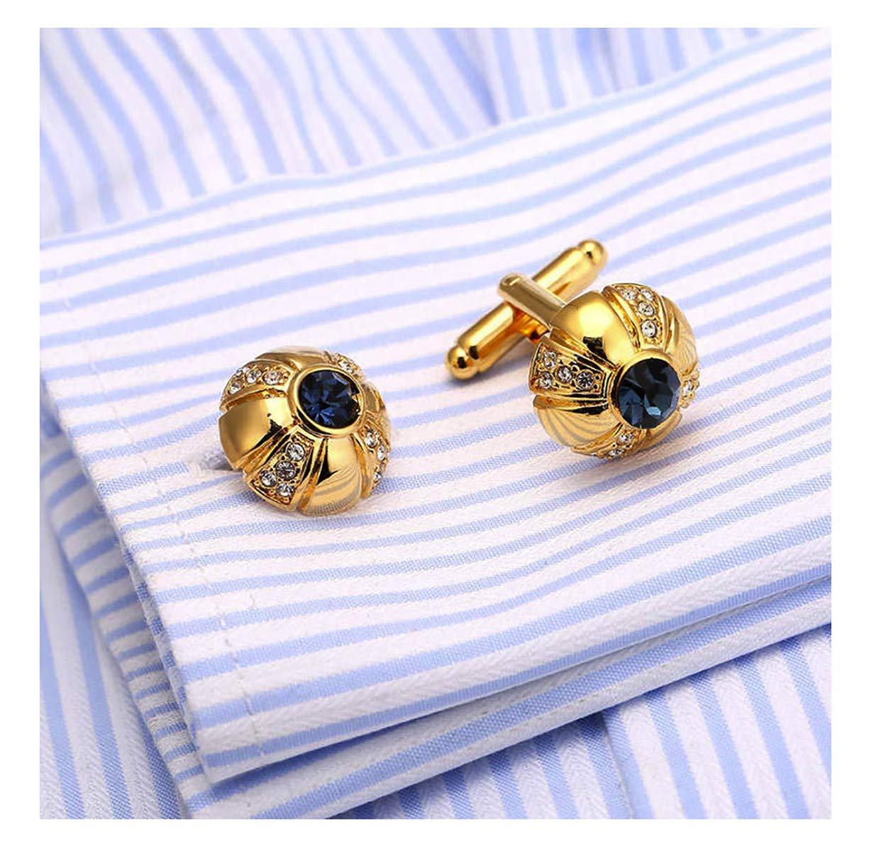 Ruvee Gold-Tone Cufflinks for Men with Royal Blue Sapphire-Style Center Stone & Crystal Accents – Luxury Formal Accessories for Weddings, Business & Black-Tie Events