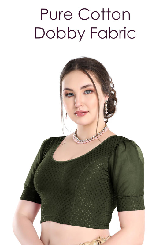 FINESTFIT 100% Cotton Fabric Latest Fashion Readymade Blouses for Women, 100% Cotton Fabric Round Neck with Organza Balloon Sleeves.