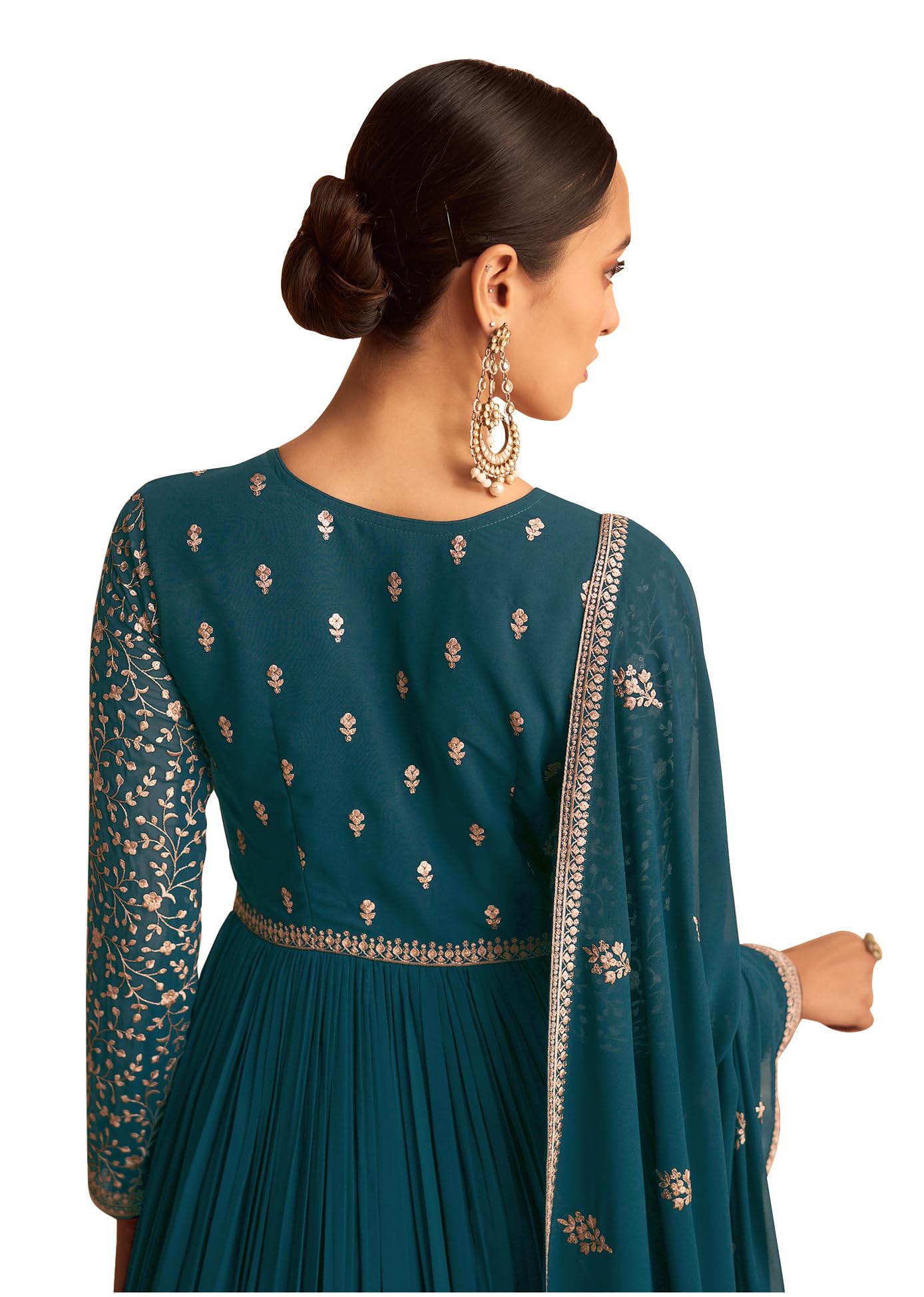 RUDRAPRAYAG Georgette And Santoon Anarkali Gown for Women Wedding | Semi Stitched Maxi Anarkali Gown for Women | Gown in Clothing & Accessories