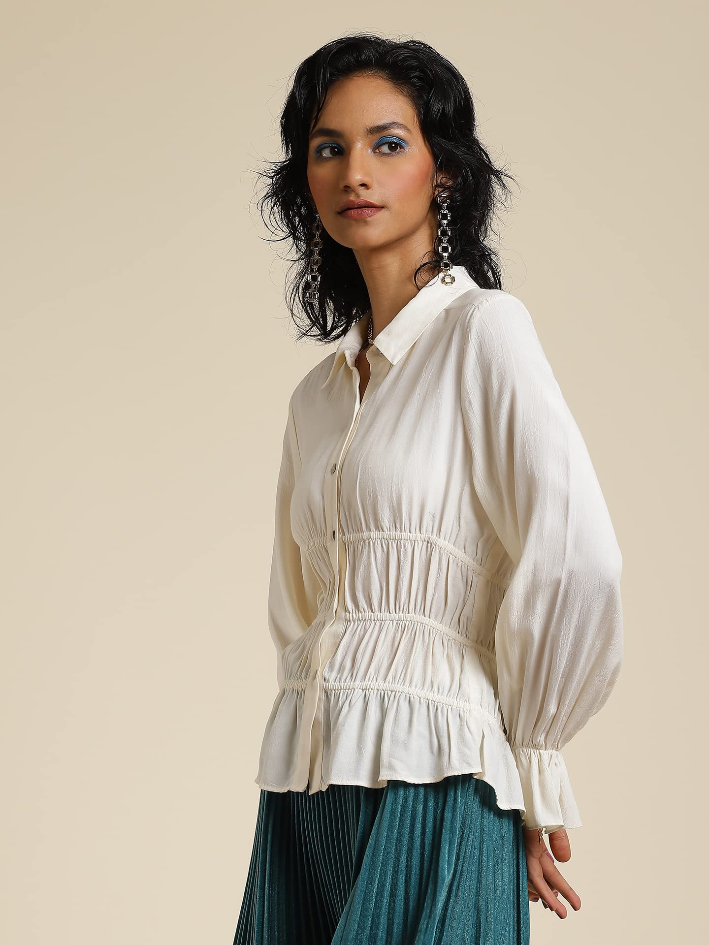 Label RITU KUMAR Off White Collar Neck Full Sleeves Shirt